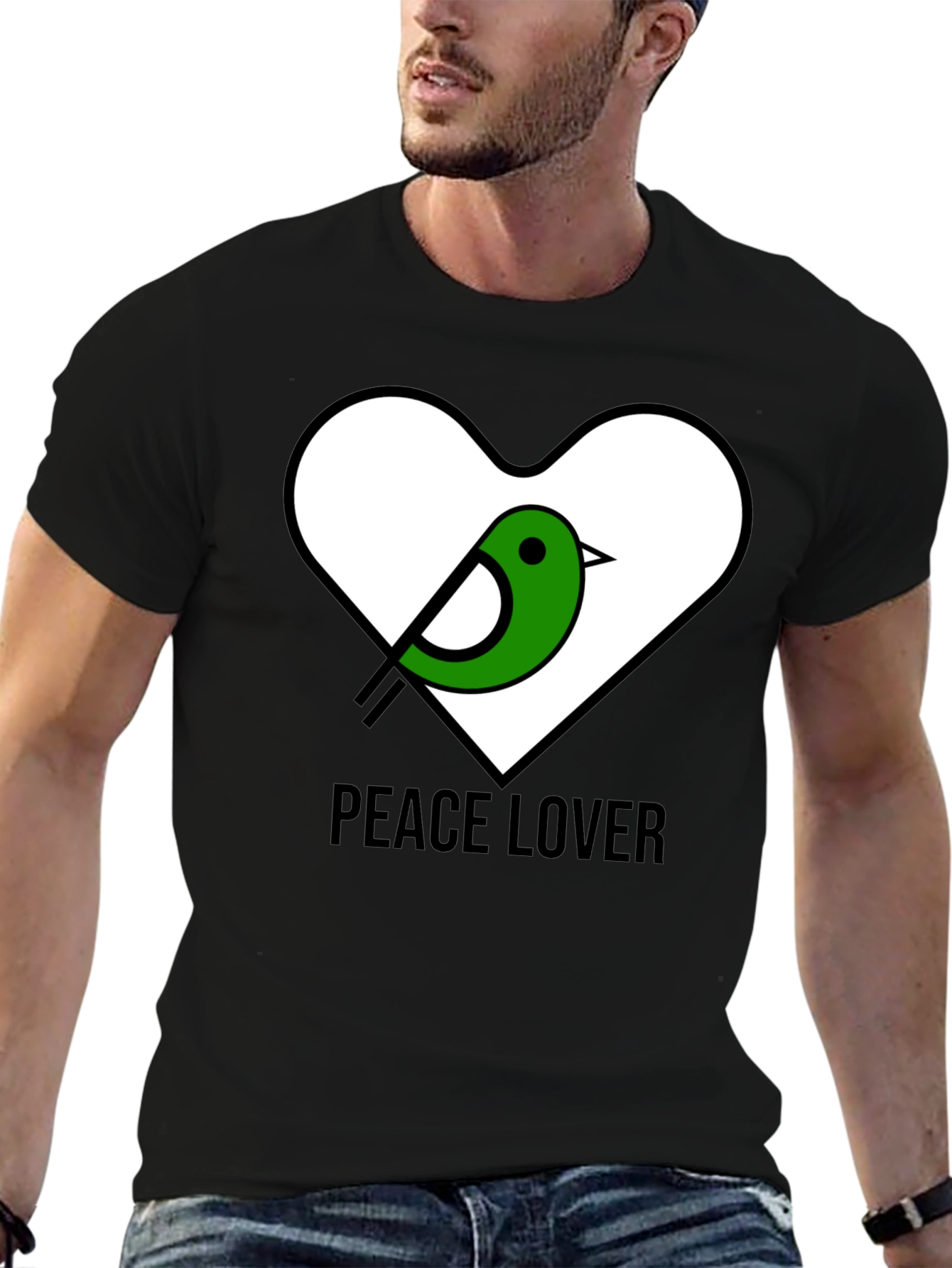 Peace Lover T-Shirt with Bird Heart Graphic