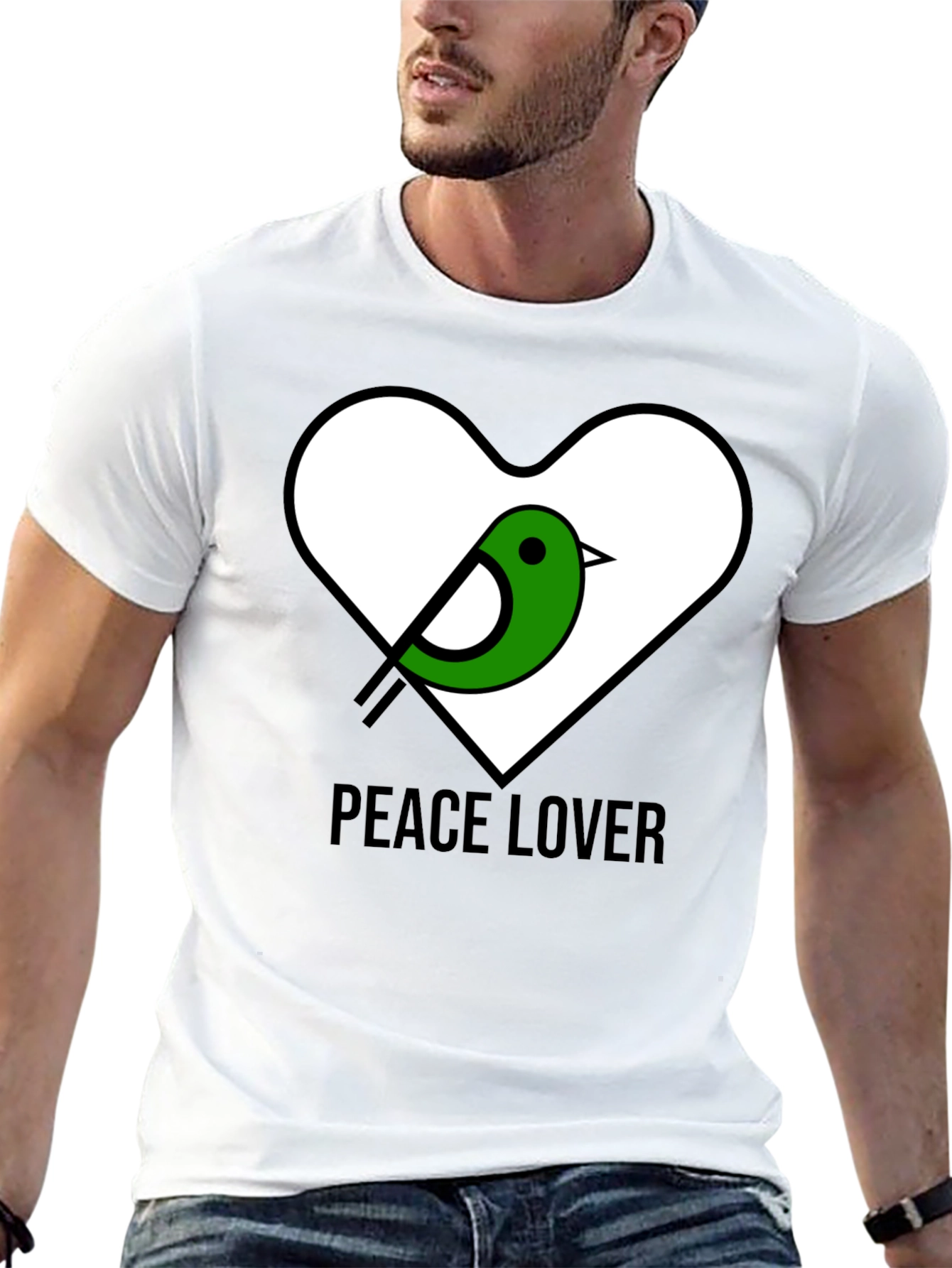 Peace Lover T-Shirt with Bird Heart Graphic