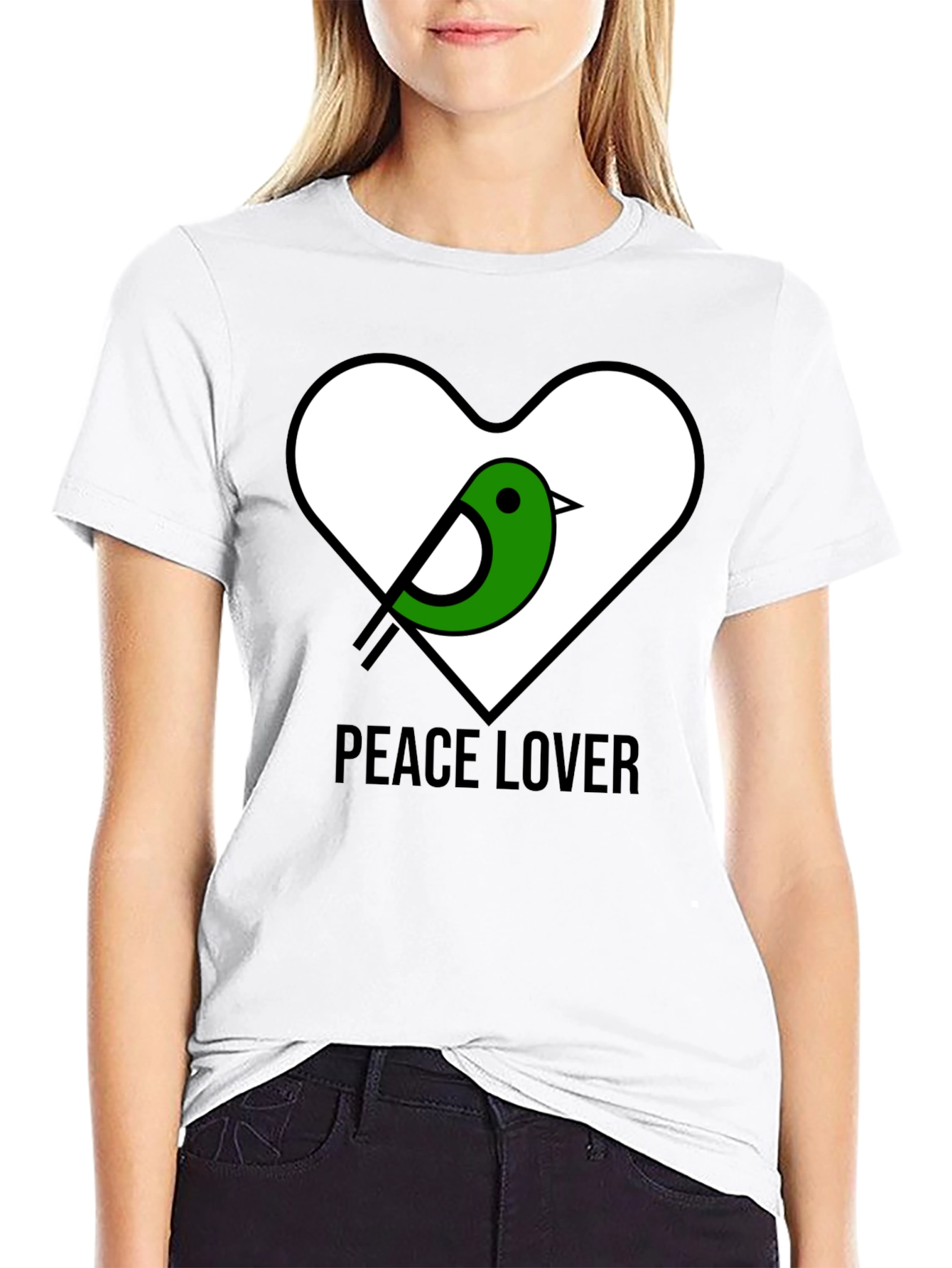 Peace Lover T-Shirt with Bird Heart Graphic