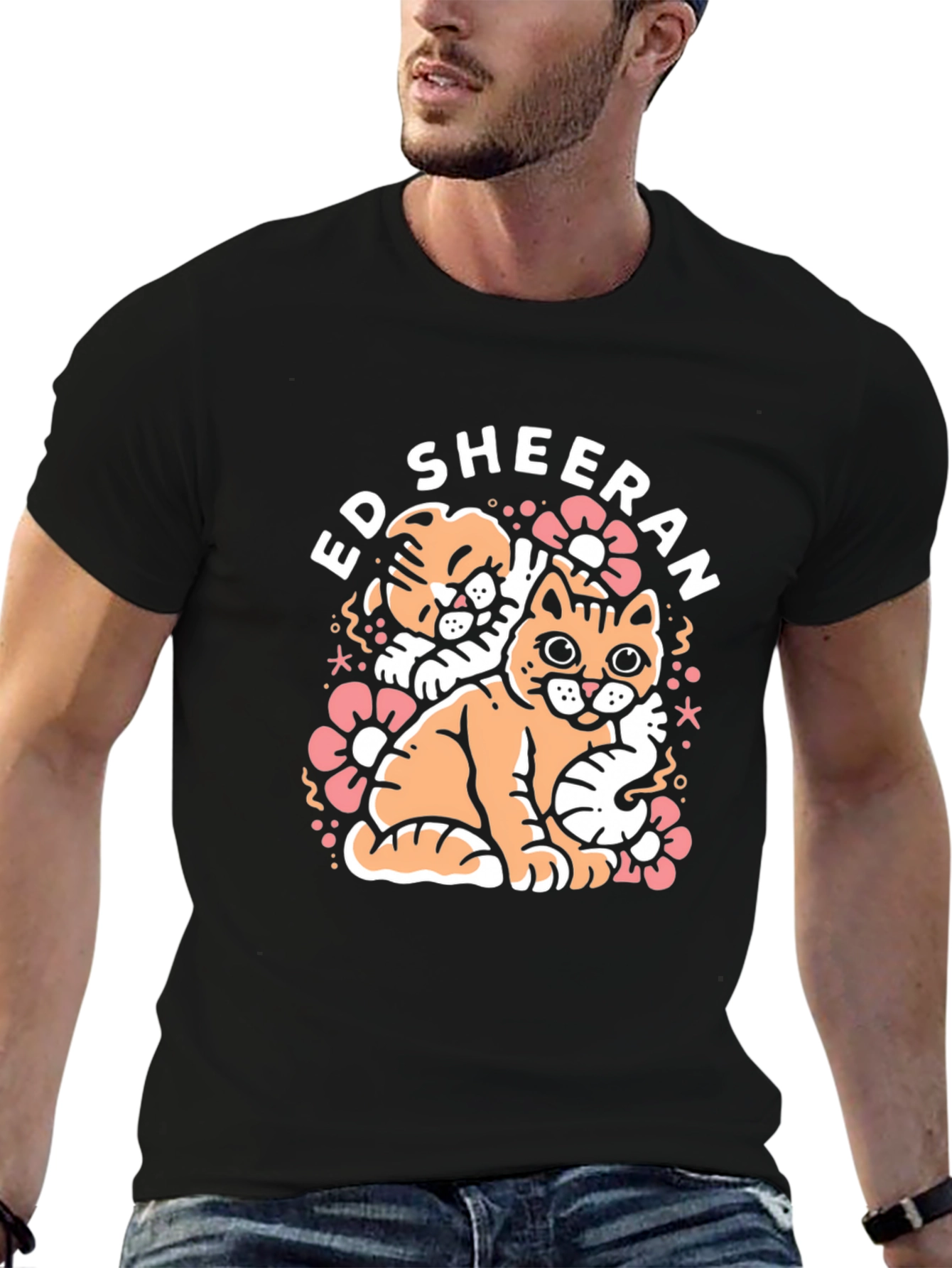 Ed Sheeran Cats Graphic Black T-Shirt