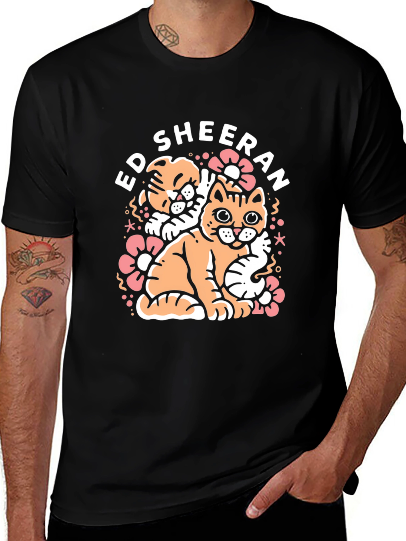 Ed Sheeran Cats Graphic Black T-Shirt