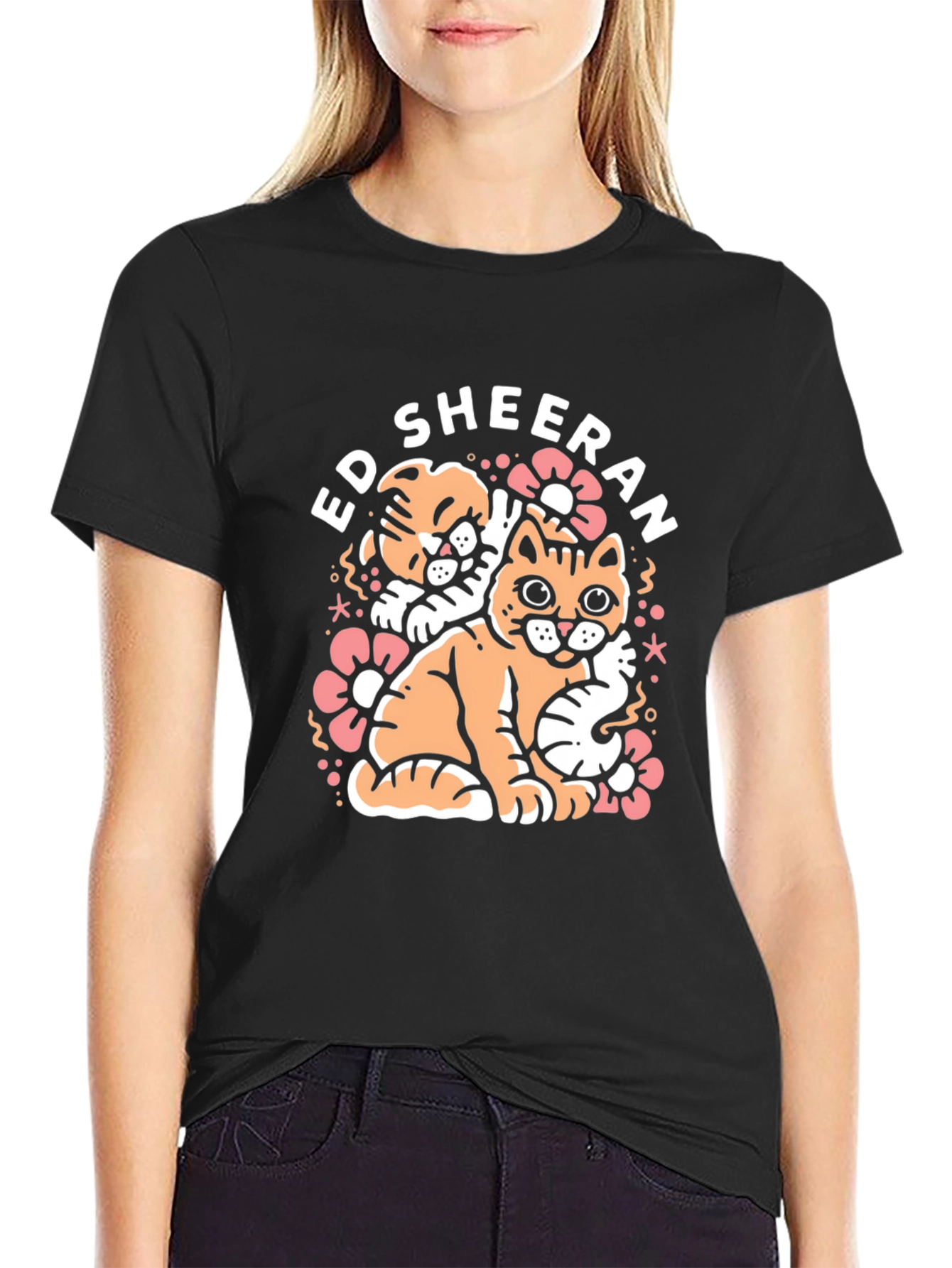 Ed Sheeran Cats Graphic Black T-Shirt