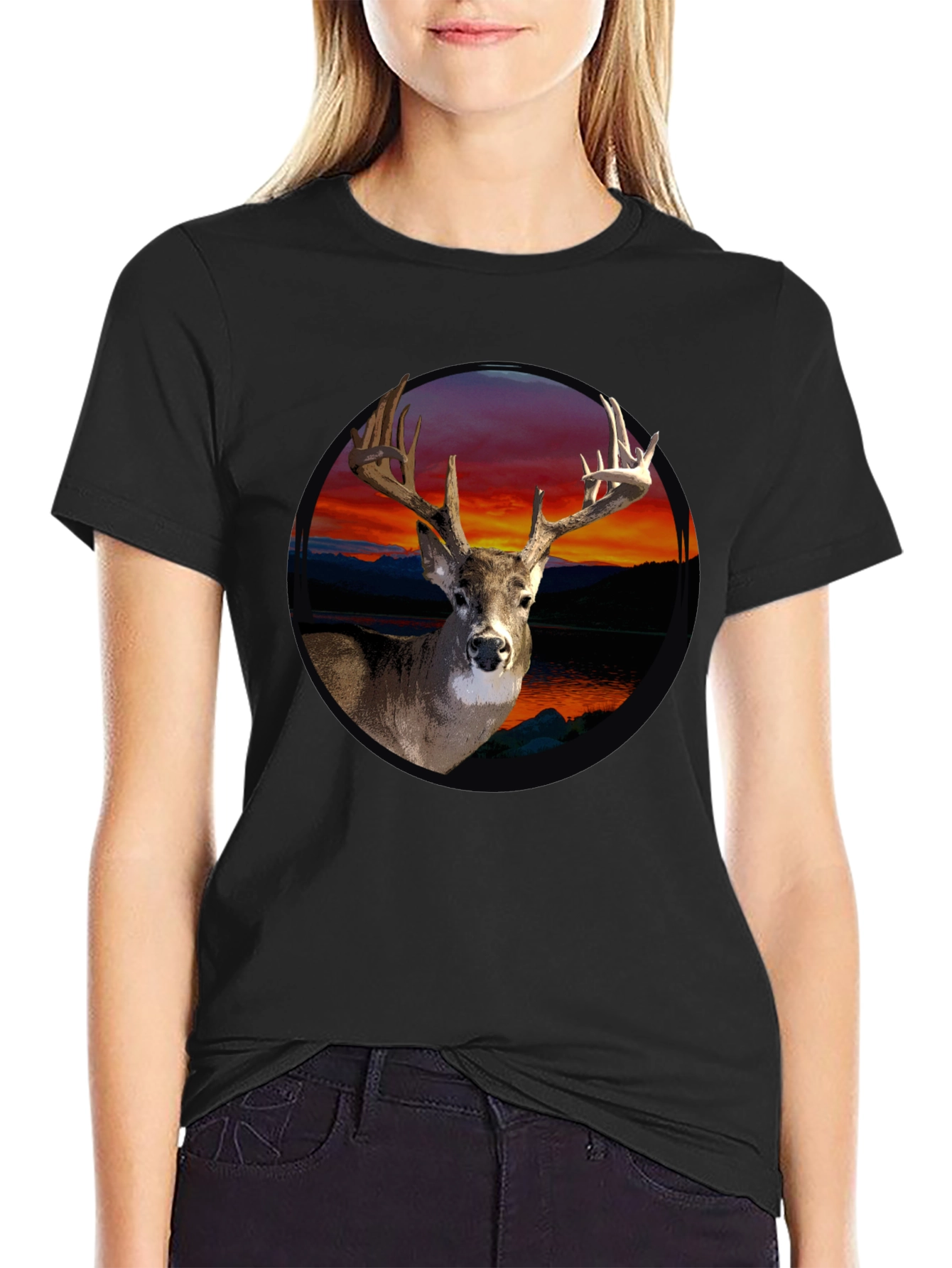 Deer Sunset Graphic Tee - Mens Black T-Shirt