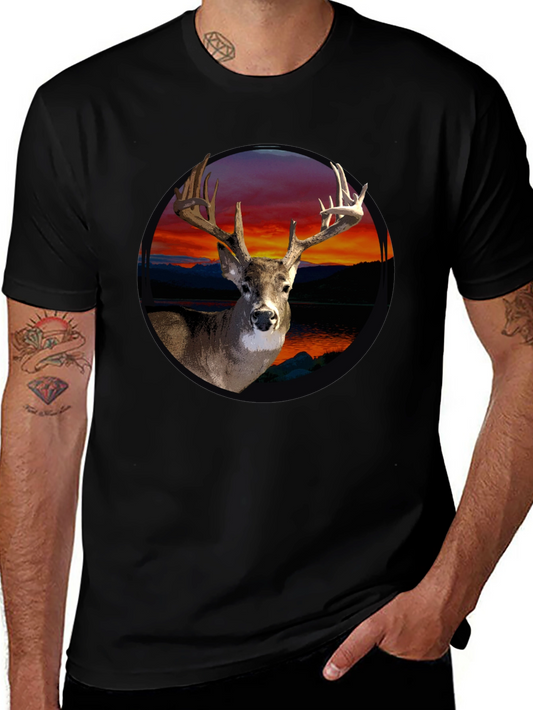 Deer Sunset Graphic Tee - Mens Black T-Shirt