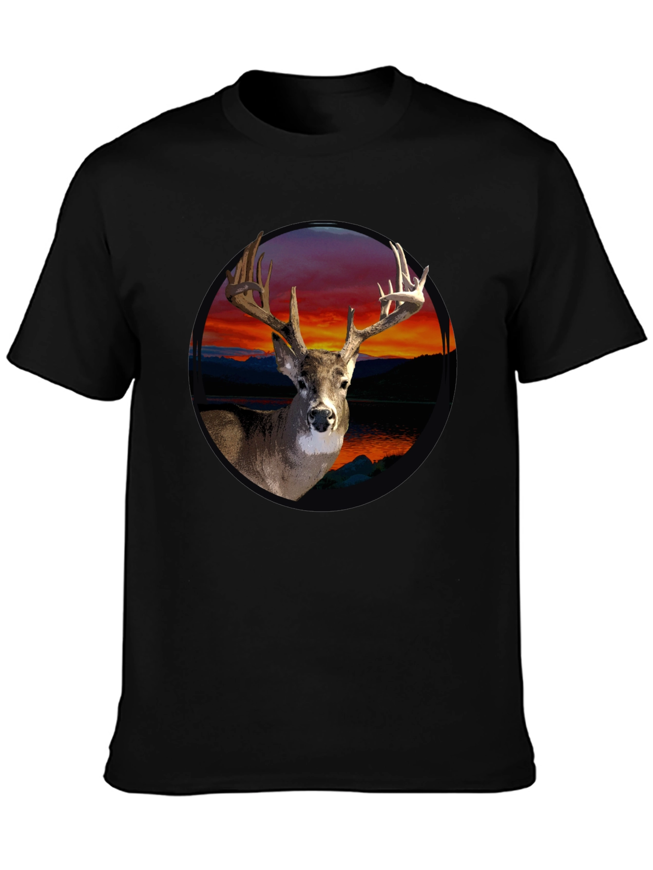 Deer Sunset Graphic Tee - Mens Black T-Shirt