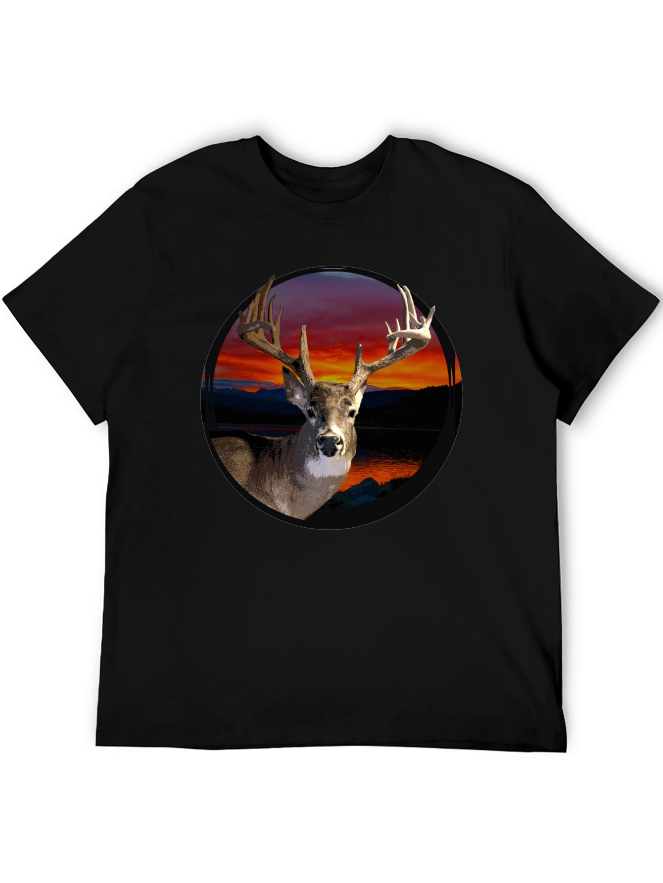 Deer Sunset Graphic Tee - Mens Black T-Shirt