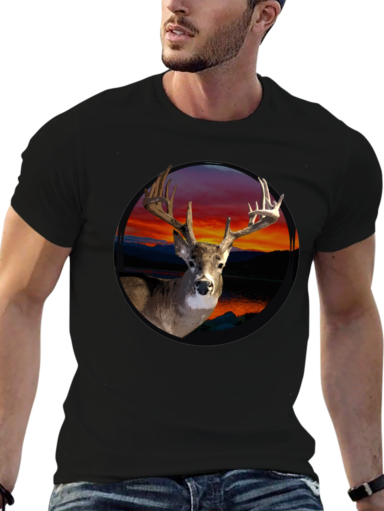 Deer Sunset Graphic Tee - Mens Black T-Shirt