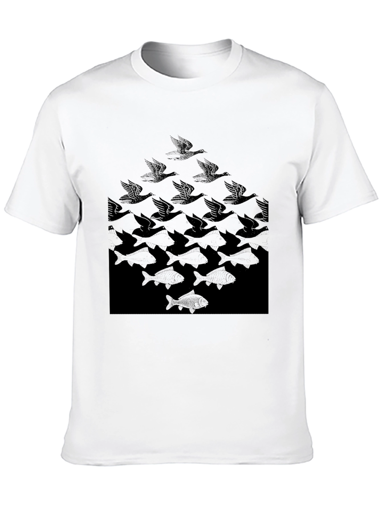 Escher Birds to Fish Graphic Tee - Black