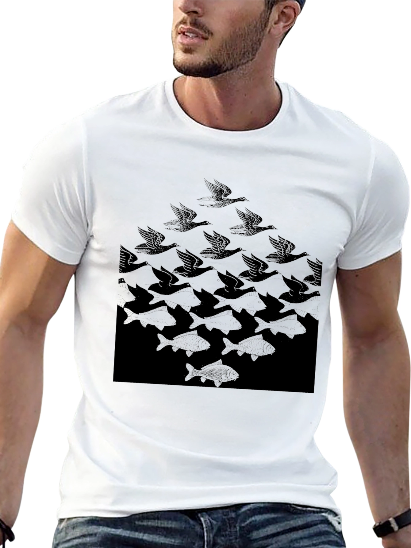 Escher Birds to Fish Graphic Tee - Black