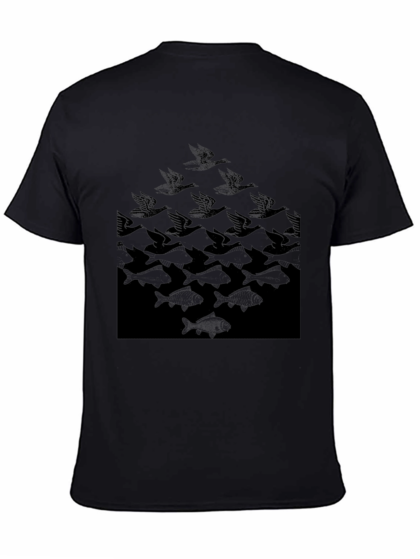 Escher Birds to Fish Graphic Tee - Black