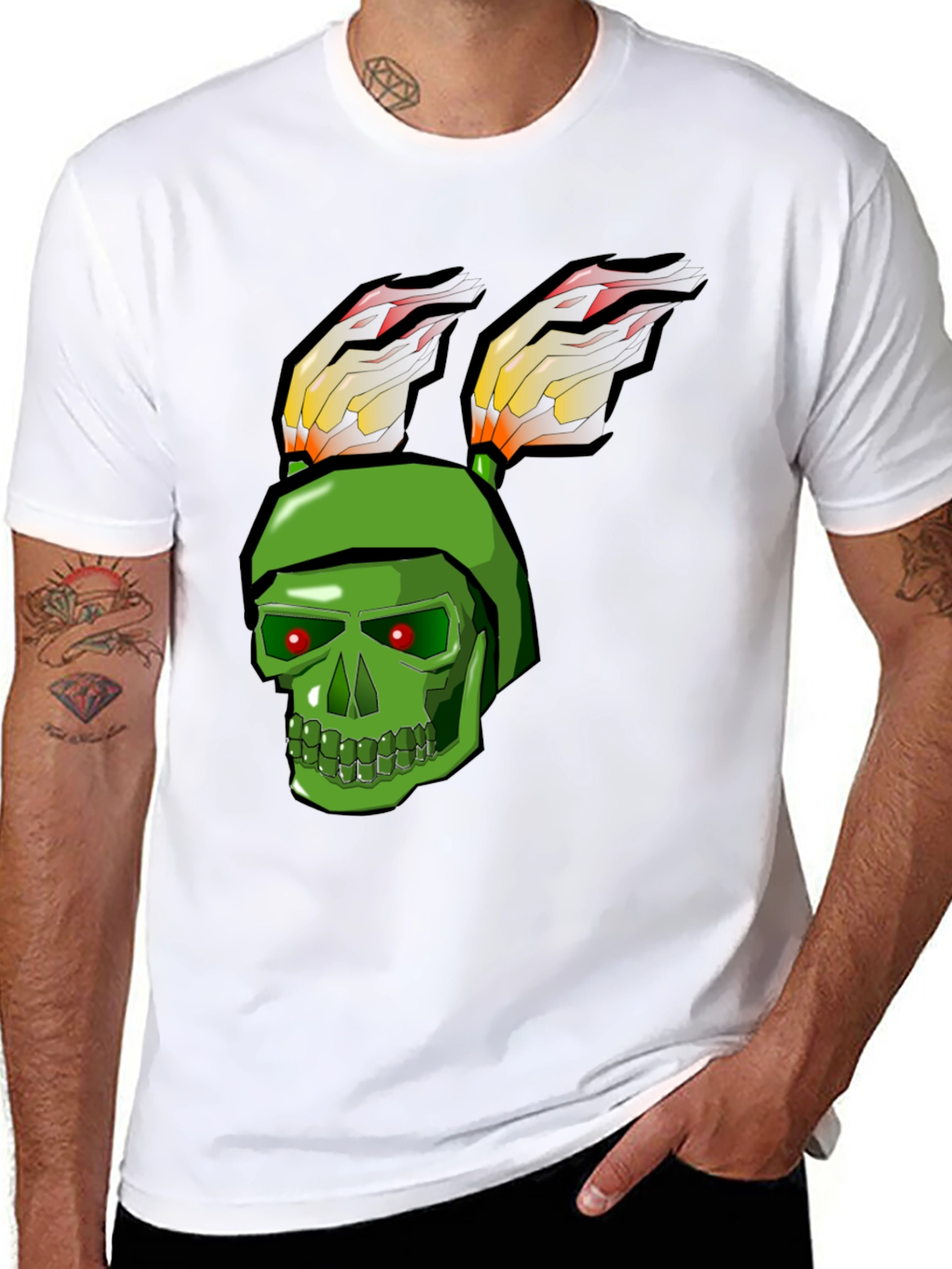 Green Skull Rabbit Flame T-Shirt