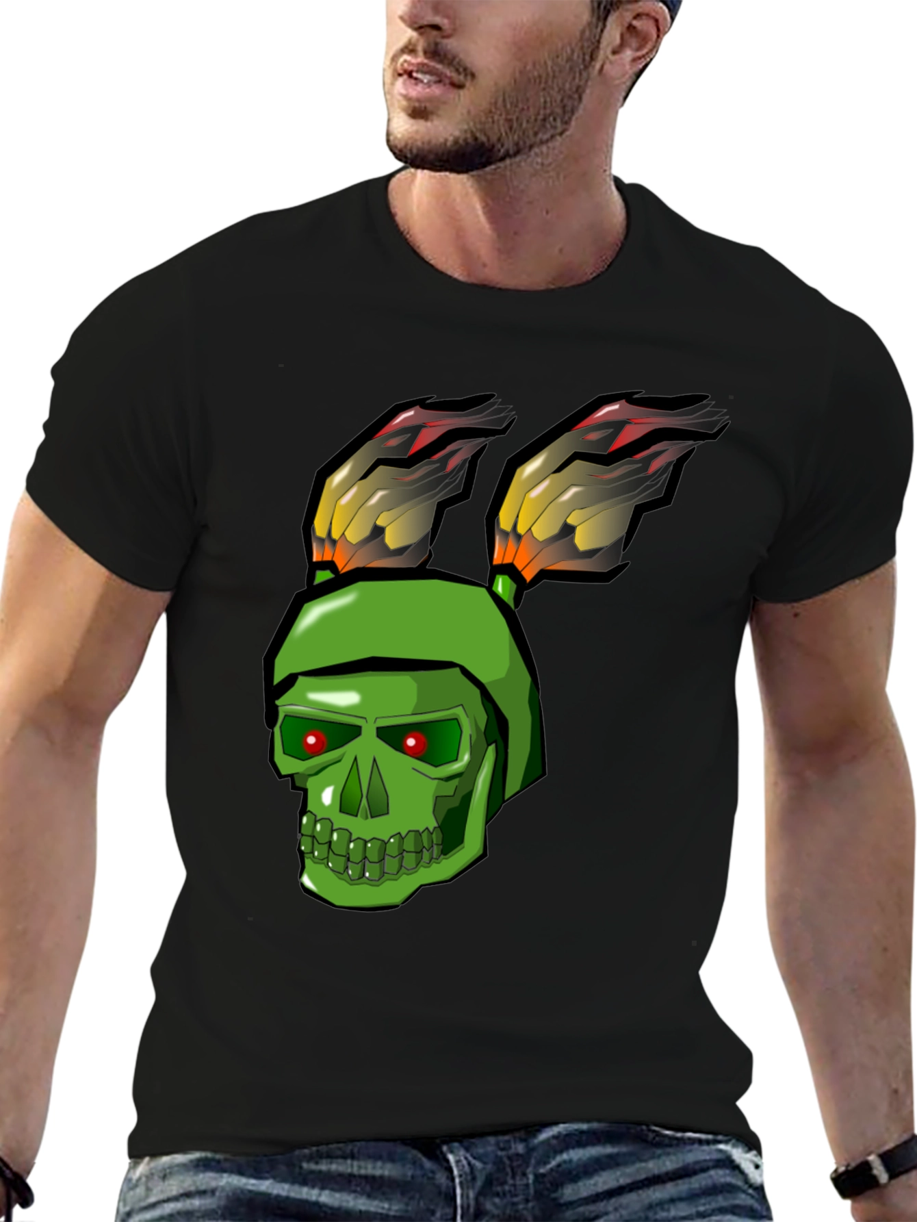 Green Skull Rabbit Flame T-Shirt