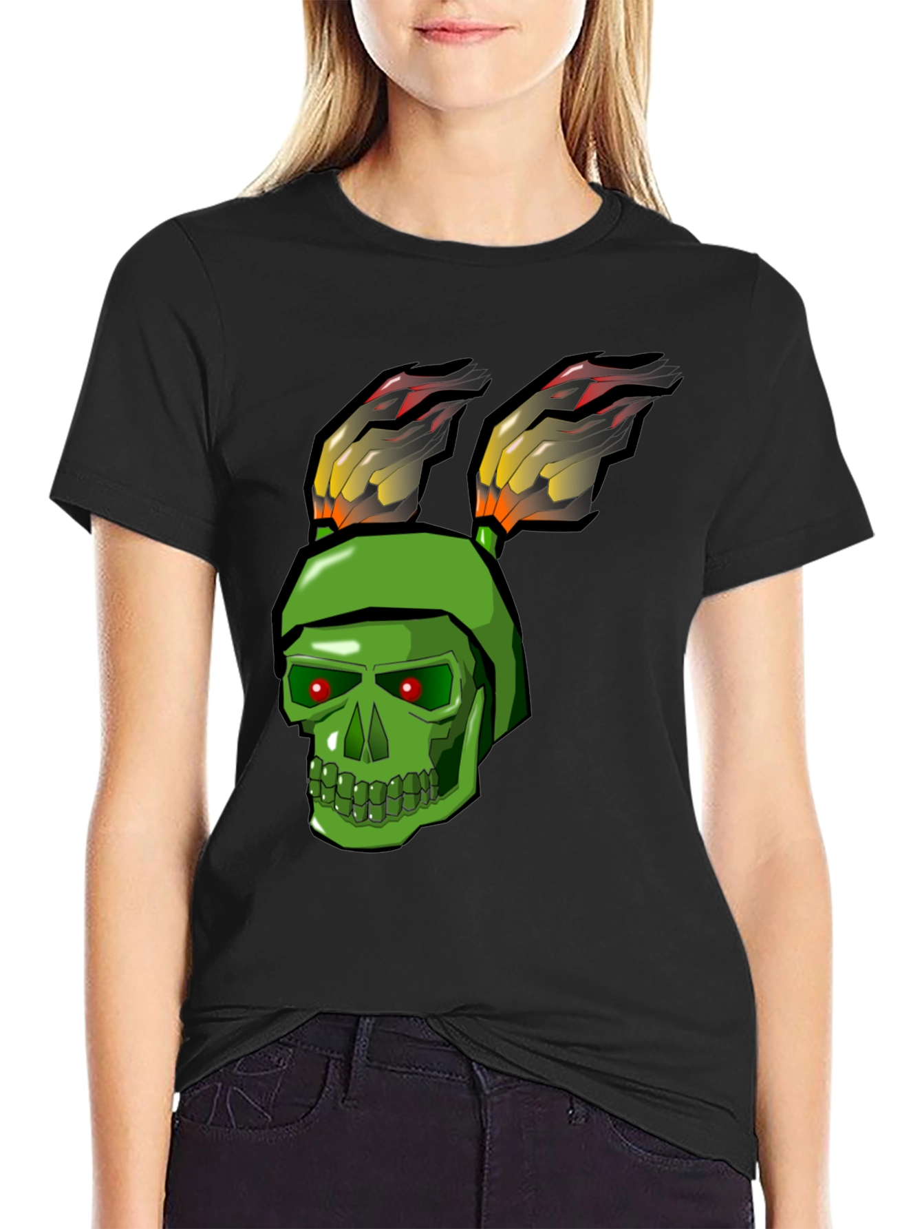 Green Skull Rabbit Flame T-Shirt