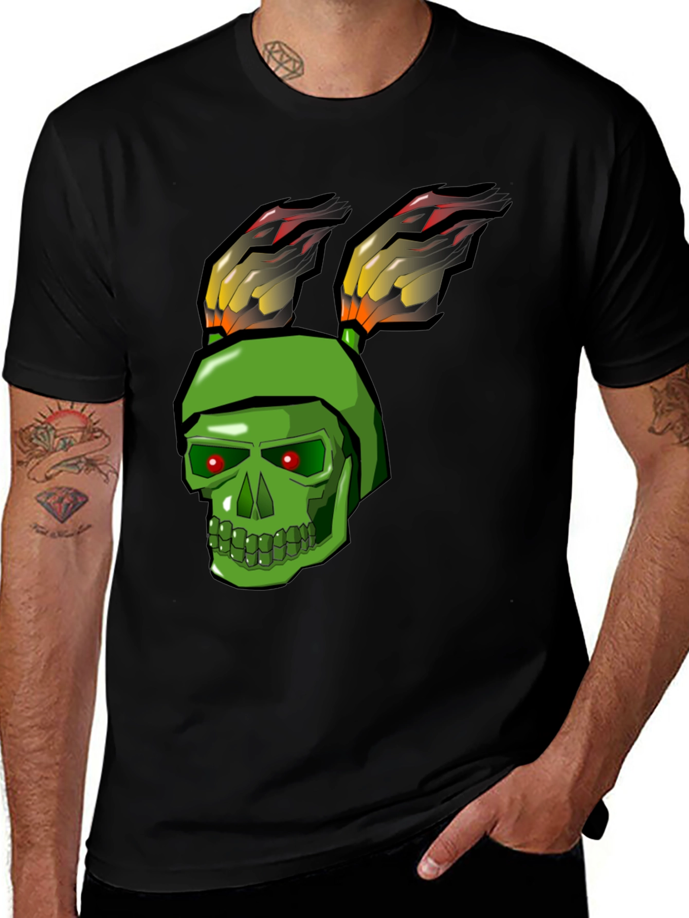 Green Skull Rabbit Flame T-Shirt