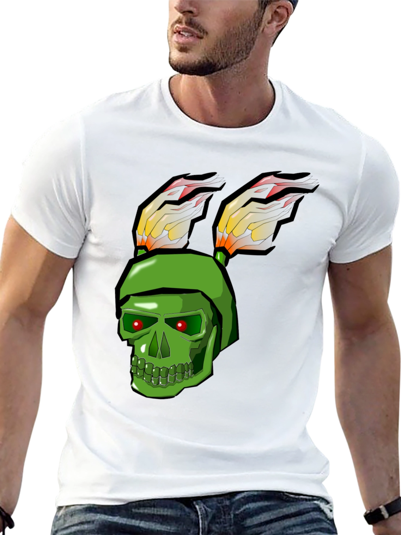Green Skull Rabbit Flame T-Shirt