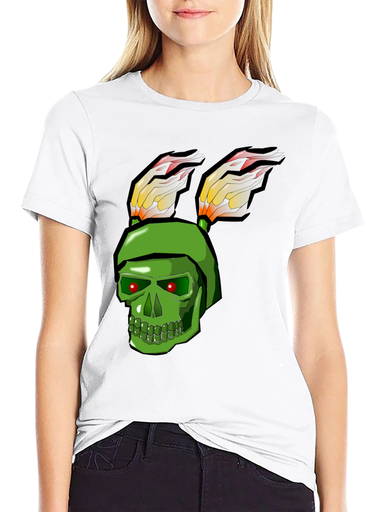 Green Skull Rabbit Flame T-Shirt