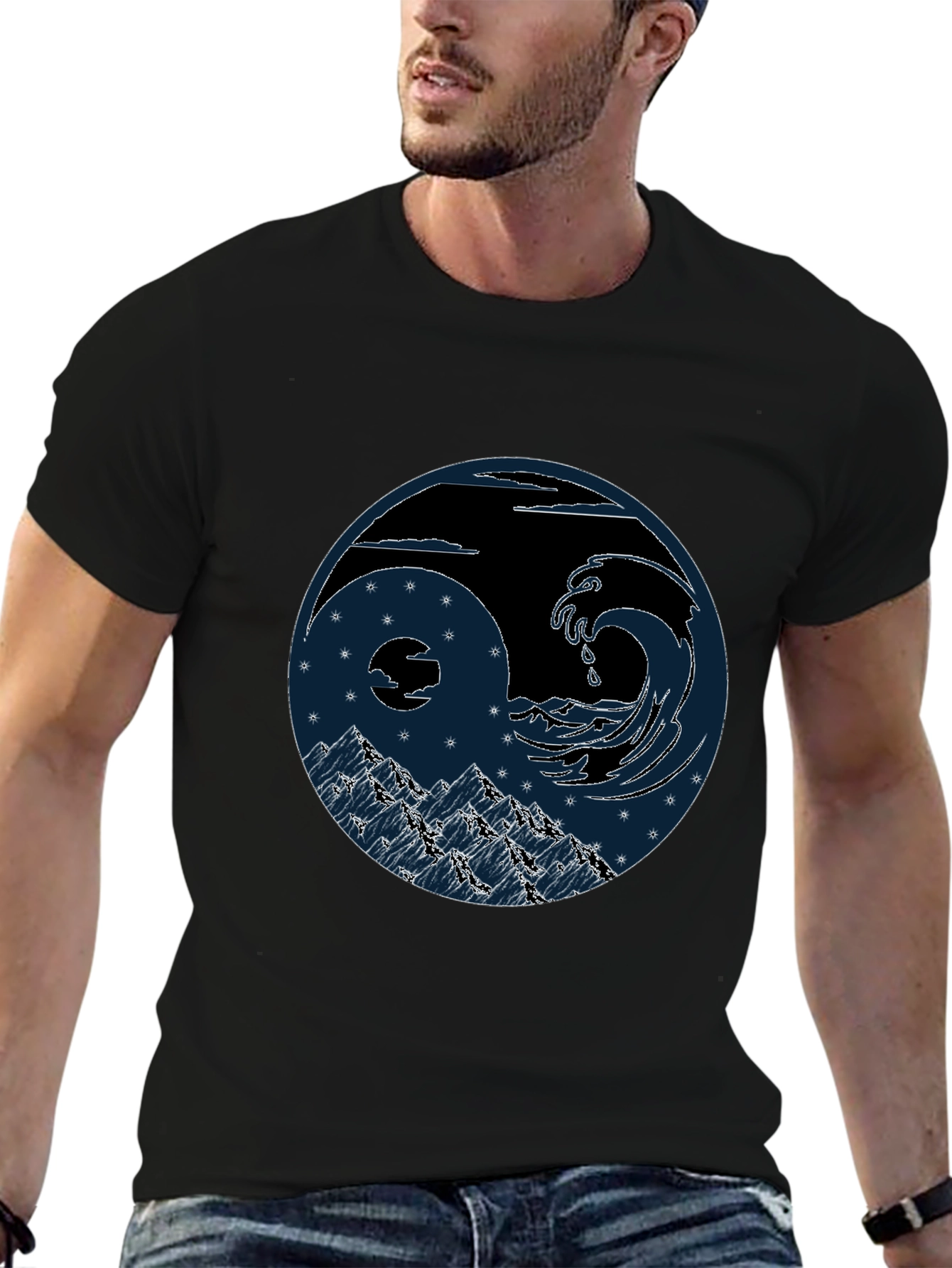 Yin Yang Wave & Mountain Graphic Tee