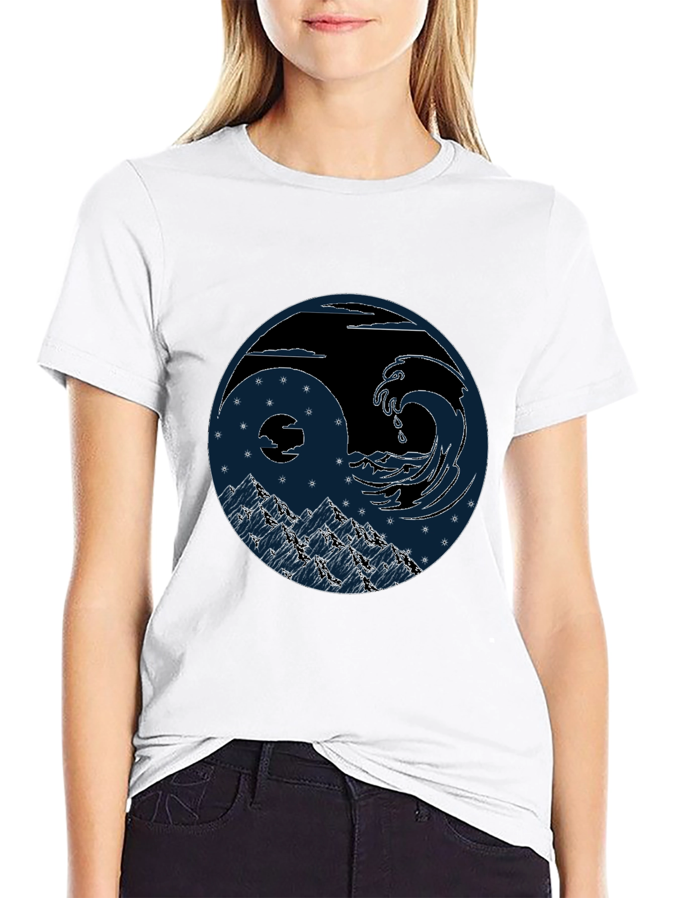 Yin Yang Wave & Mountain Graphic Tee