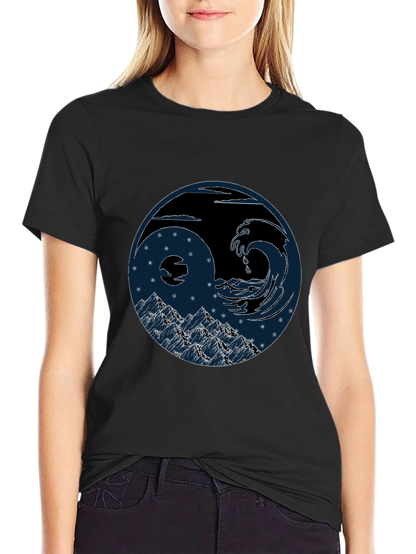 Yin Yang Wave & Mountain Graphic Tee