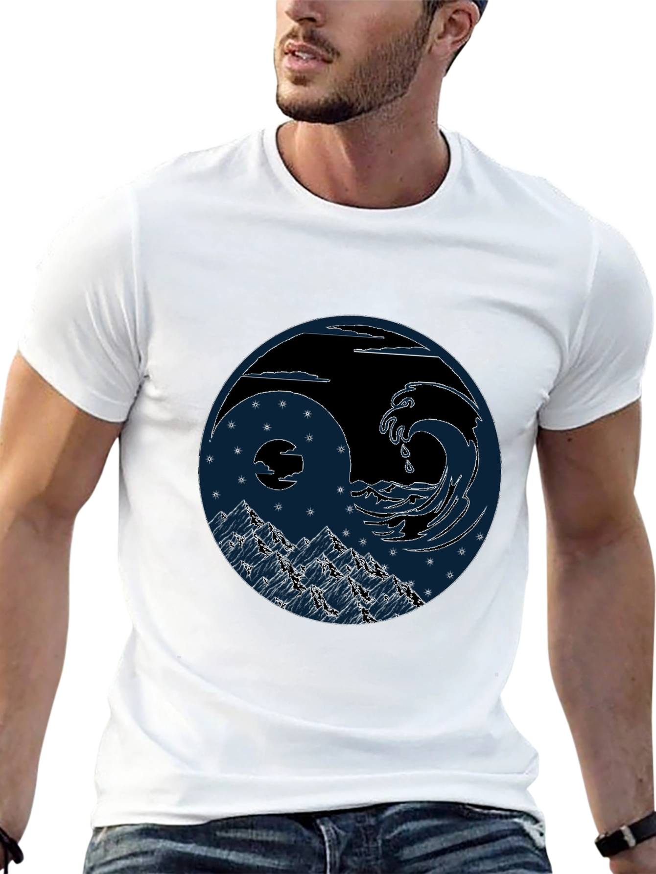 Yin Yang Wave & Mountain Graphic Tee