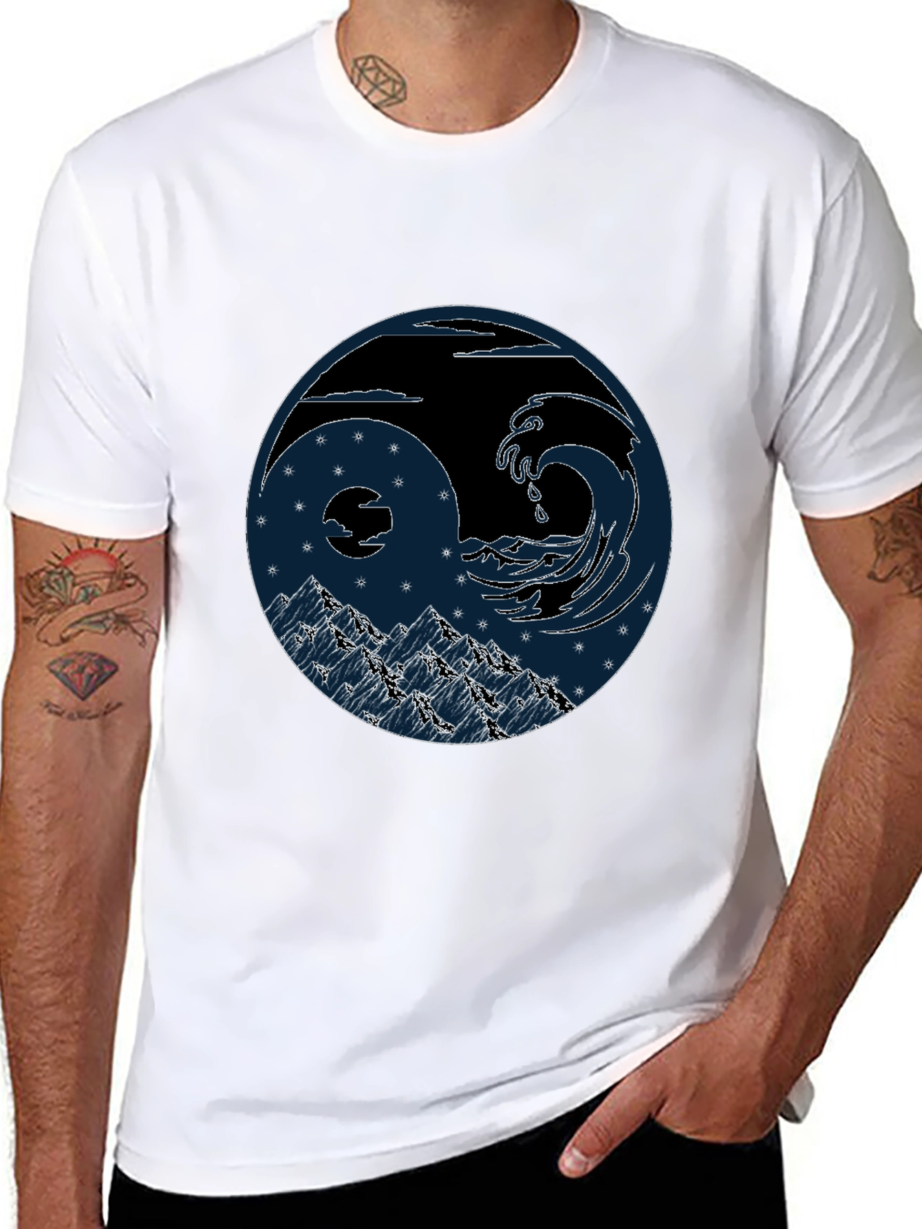Yin Yang Wave & Mountain Graphic Tee