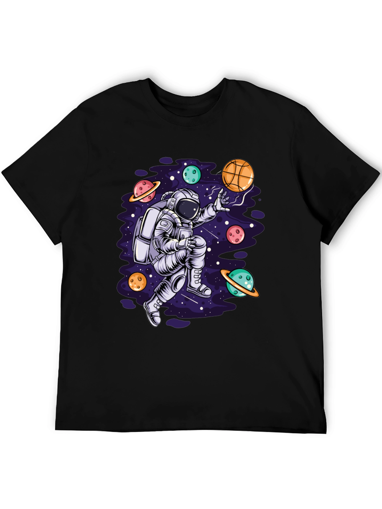 Astronaut Galaxy Basketball Black T-Shirt