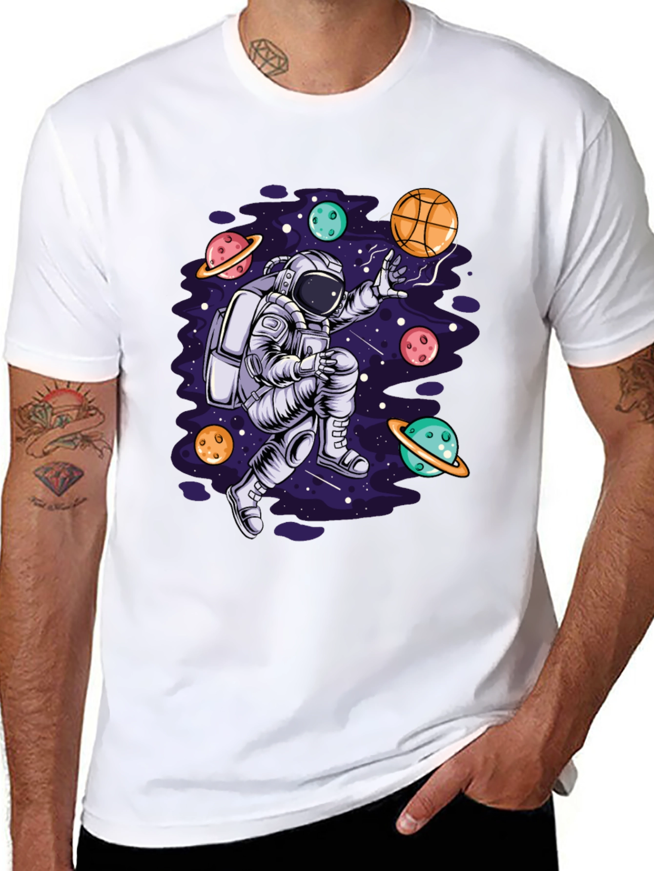 Astronaut Galaxy Basketball Black T-Shirt