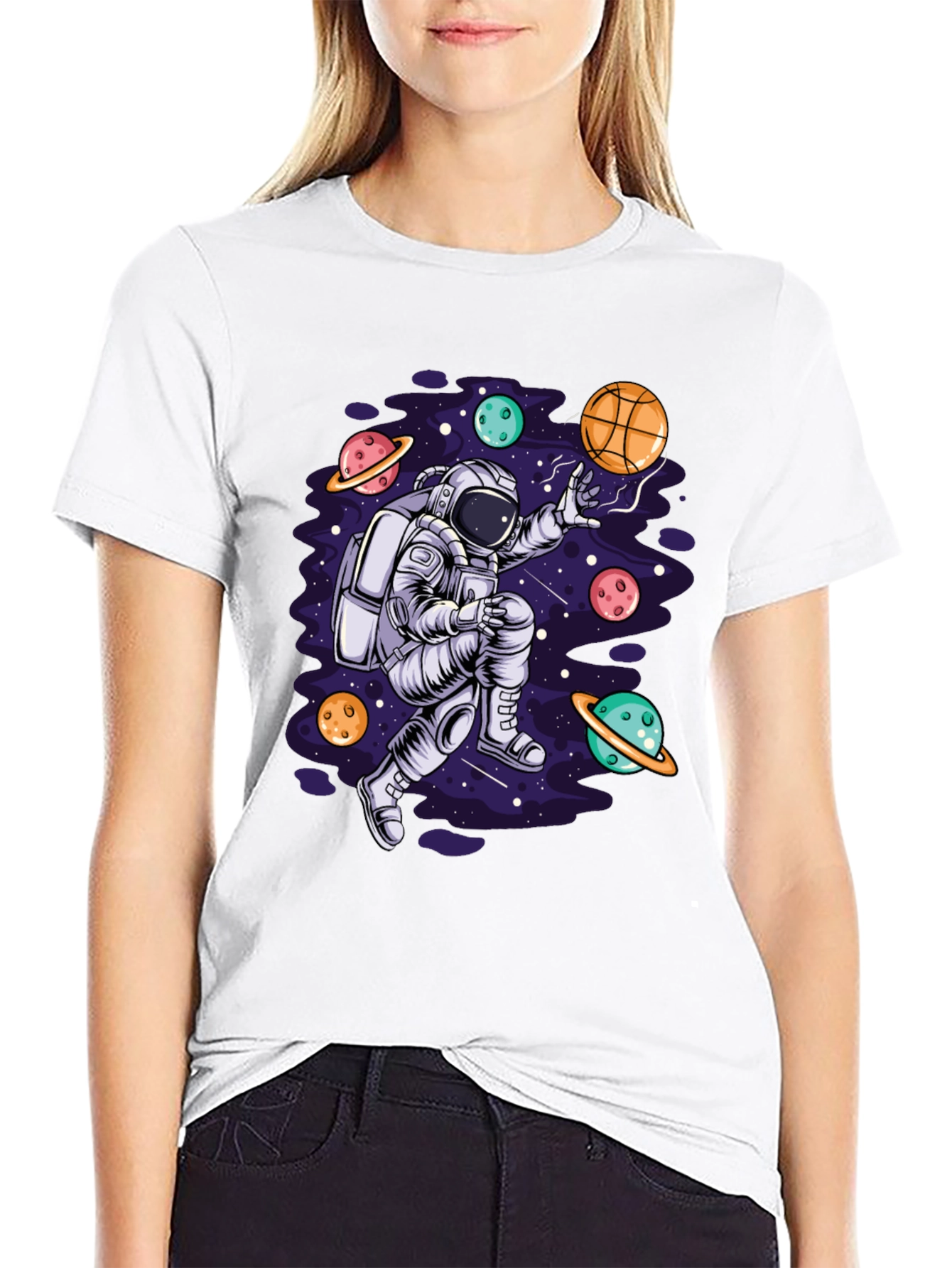 Astronaut Galaxy Basketball Black T-Shirt