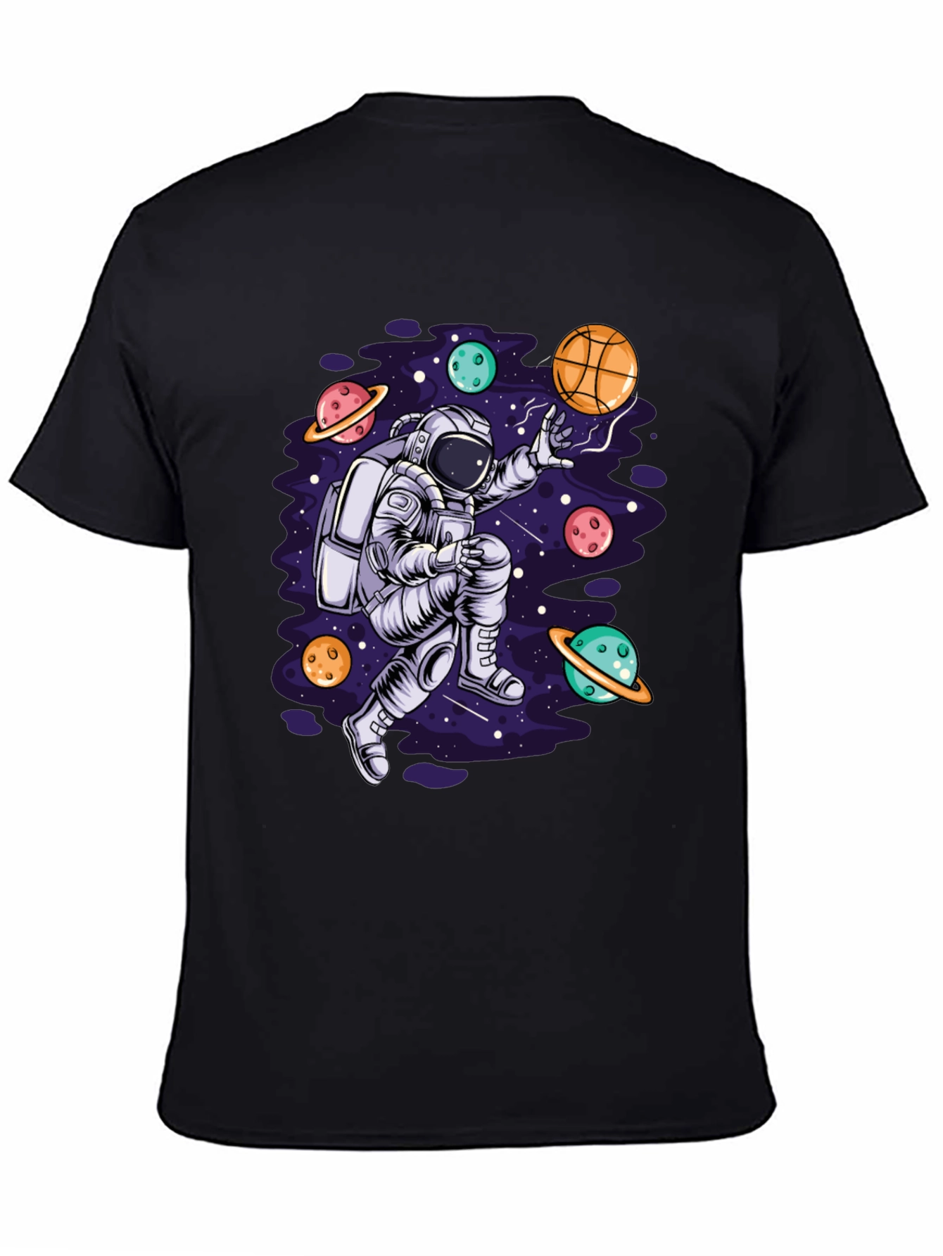 Astronaut Galaxy Basketball Black T-Shirt