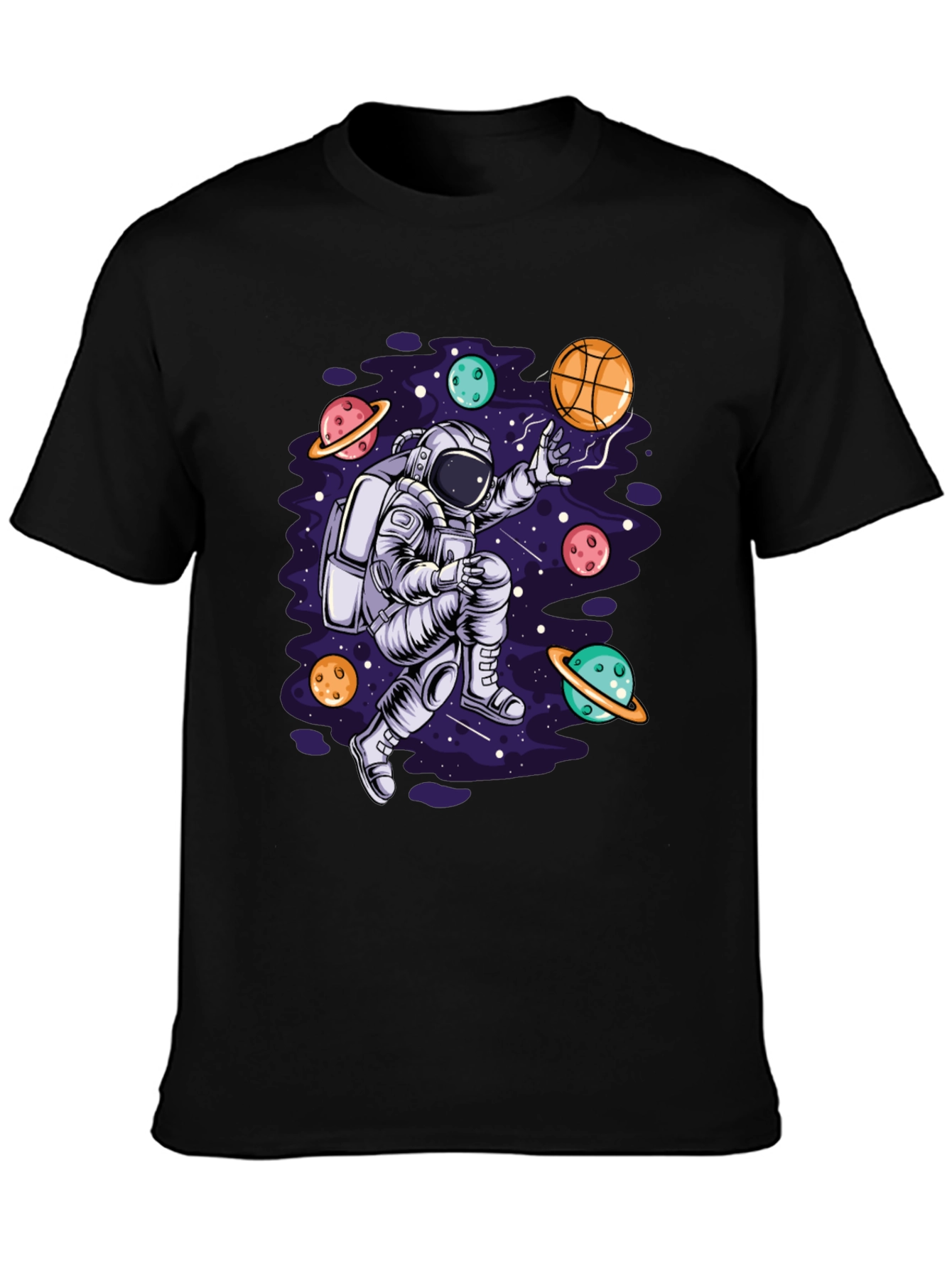 Astronaut Galaxy Basketball Black T-Shirt