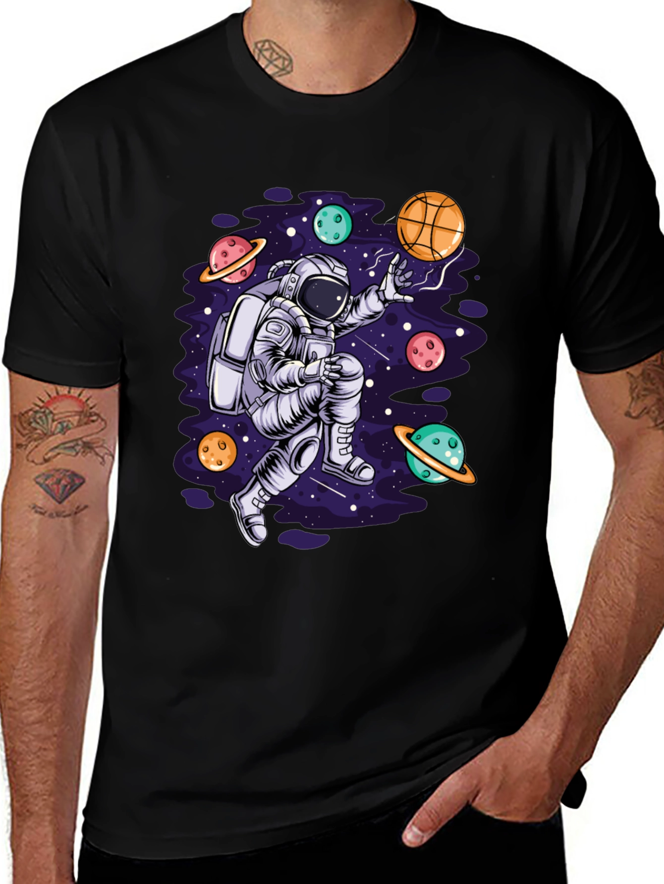 Astronaut Galaxy Basketball Black T-Shirt