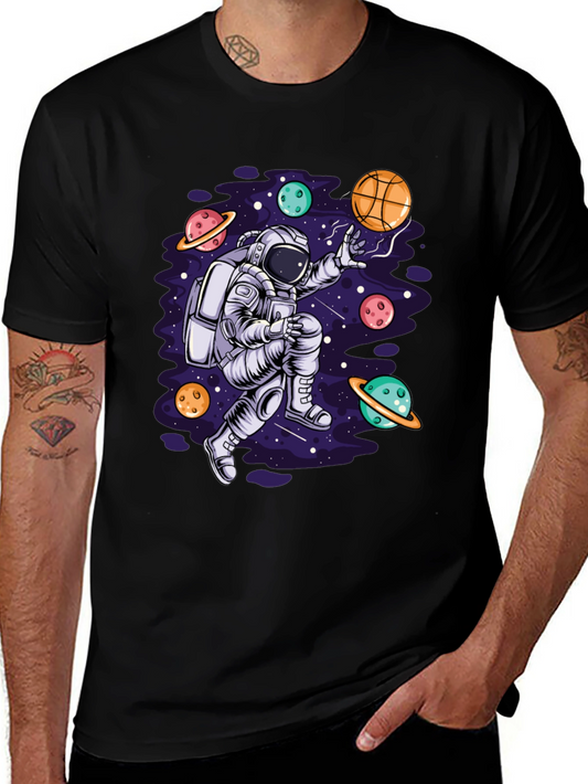 Astronaut Galaxy Basketball Black T-Shirt