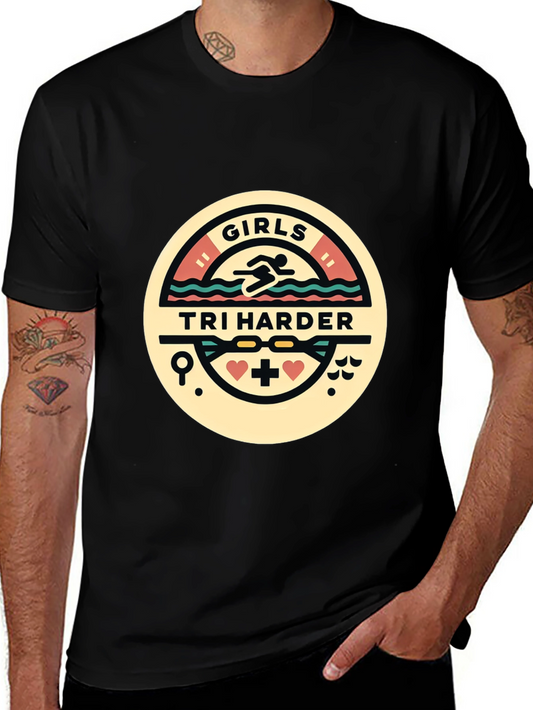 Girls Tri Harder T-Shirt - Triathlon Design