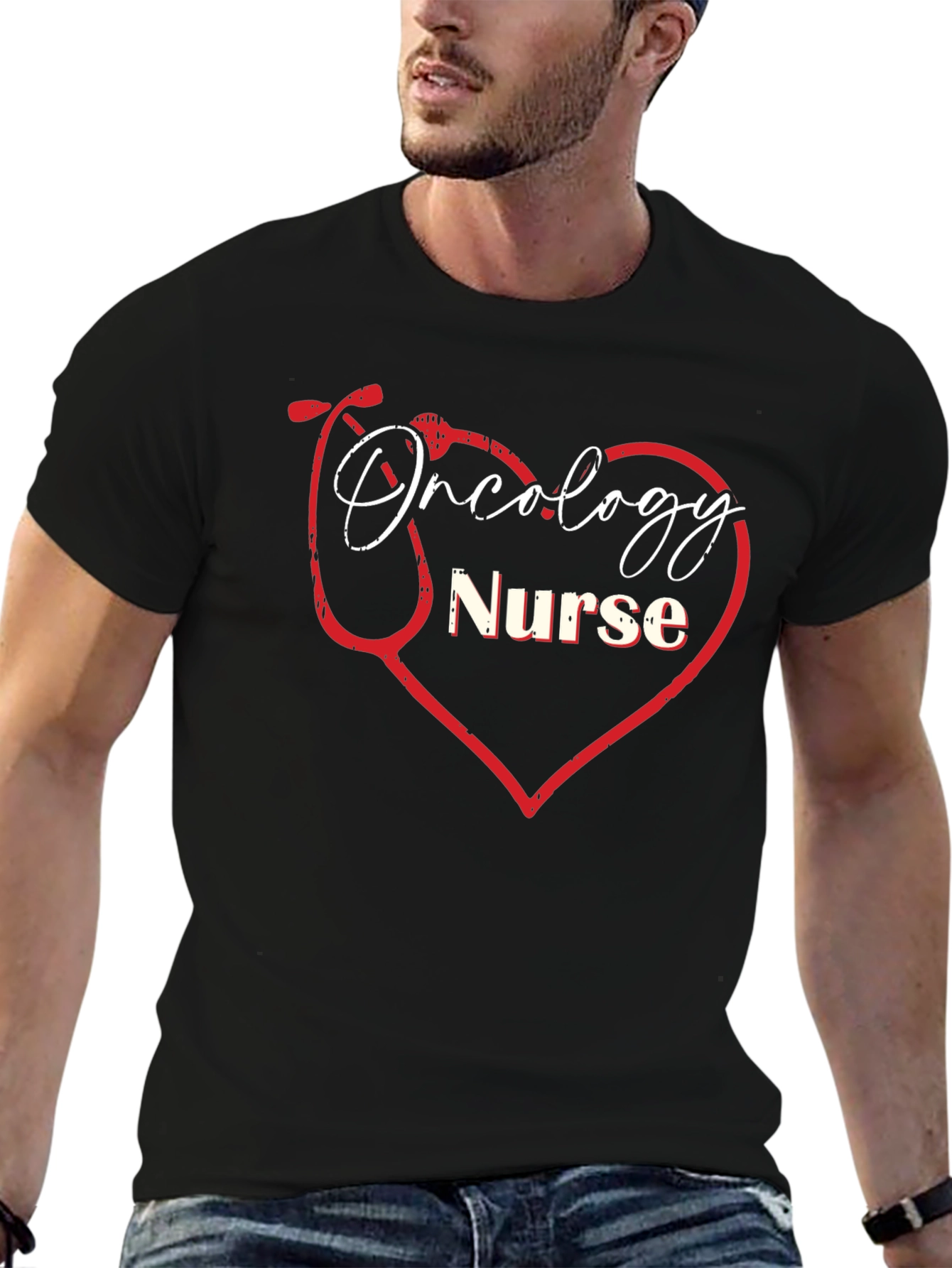 Oncology Nurse Heart Stethoscope Graphic Tee