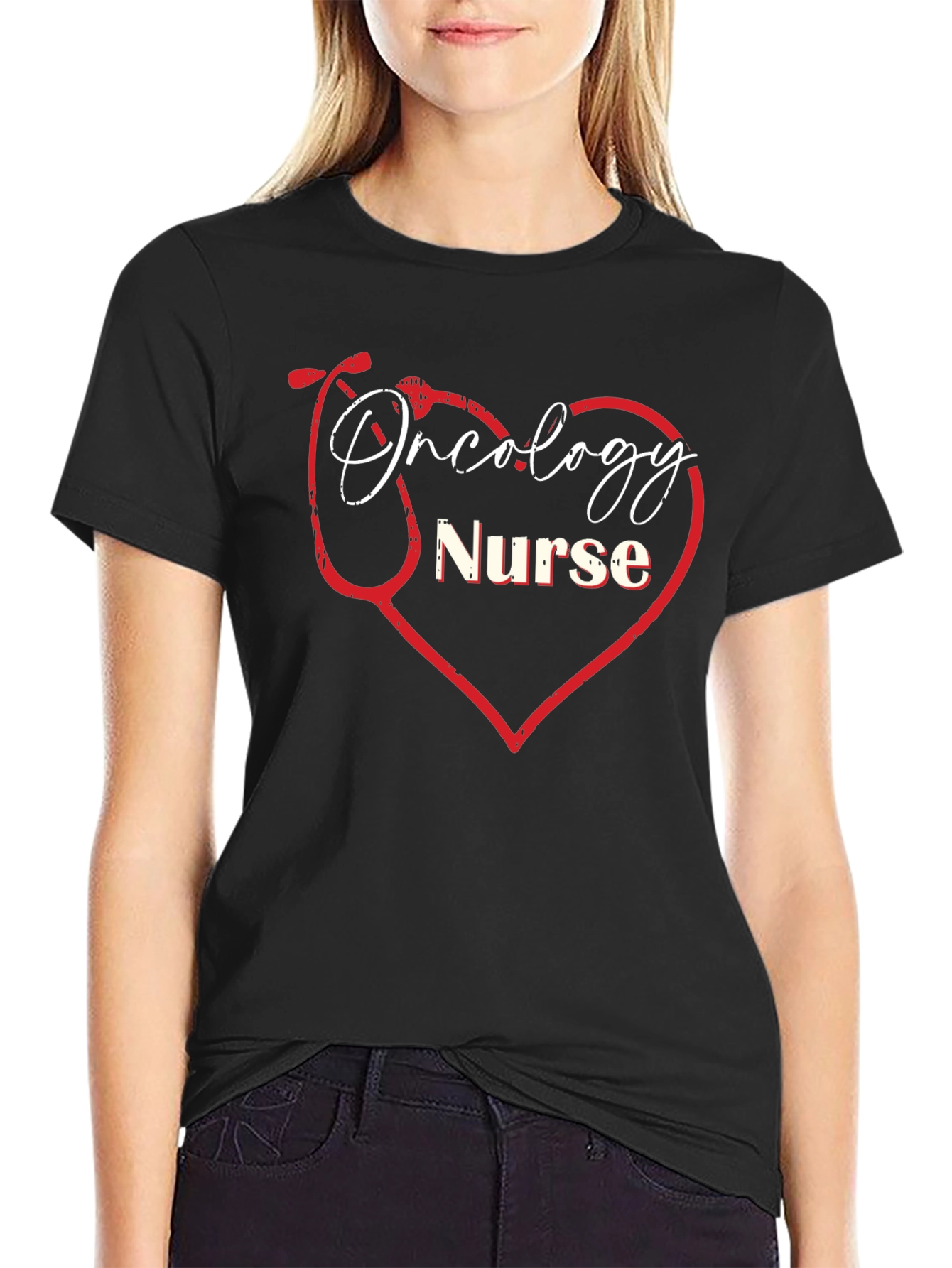 Oncology Nurse Heart Stethoscope Graphic Tee