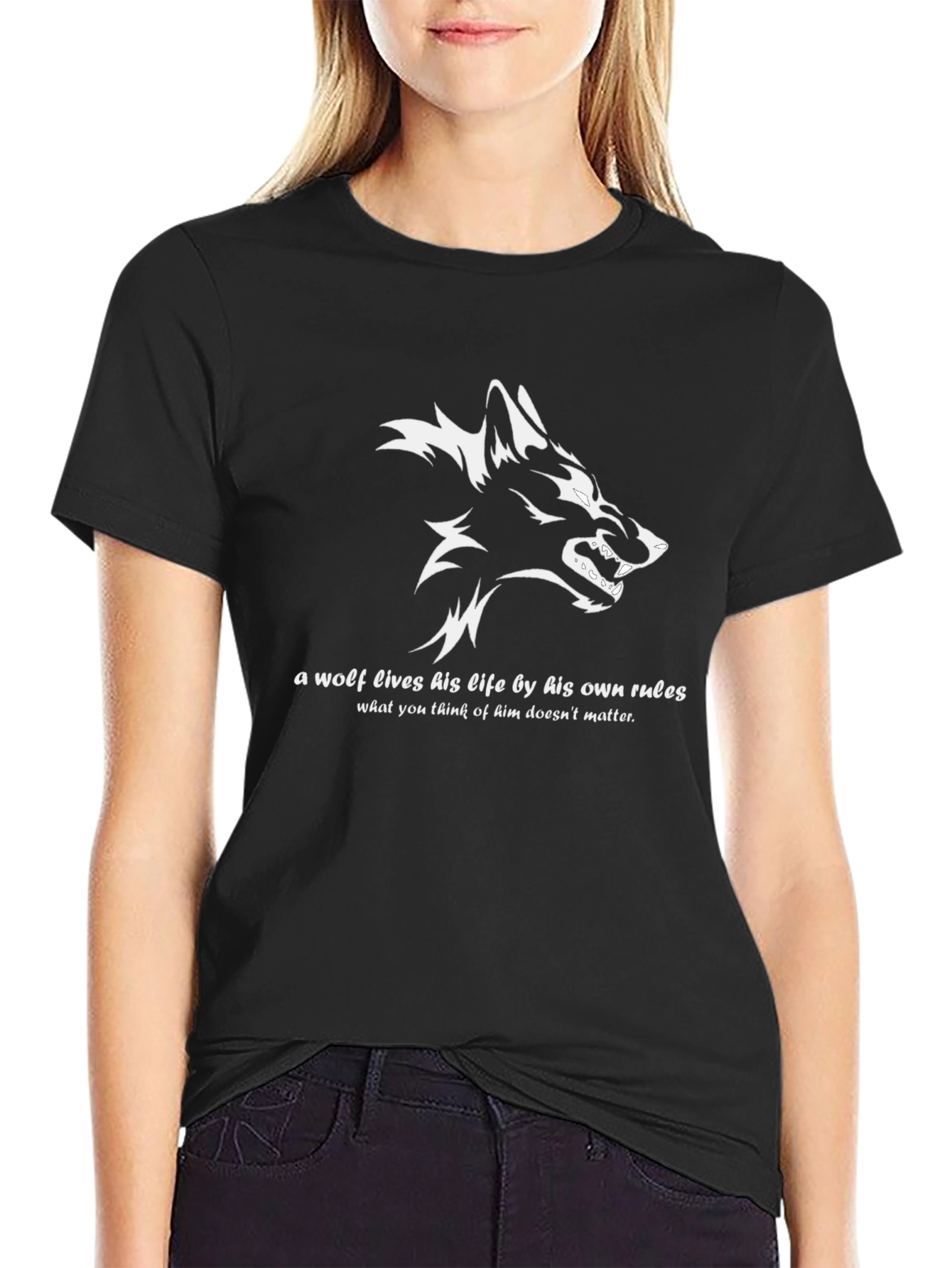 Wolf Graphic Print Mens Black T-Shirt