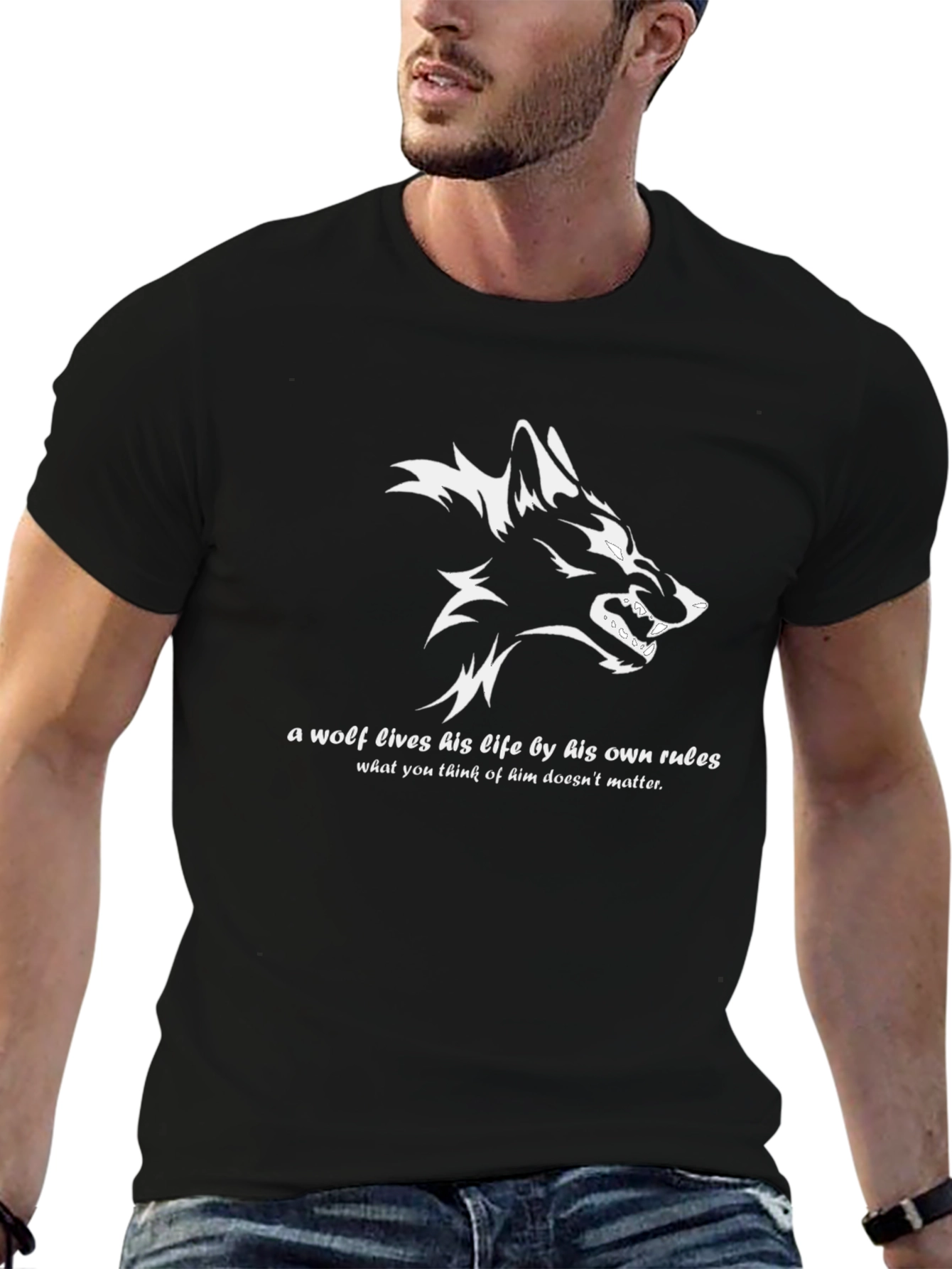 Wolf Graphic Print Mens Black T-Shirt