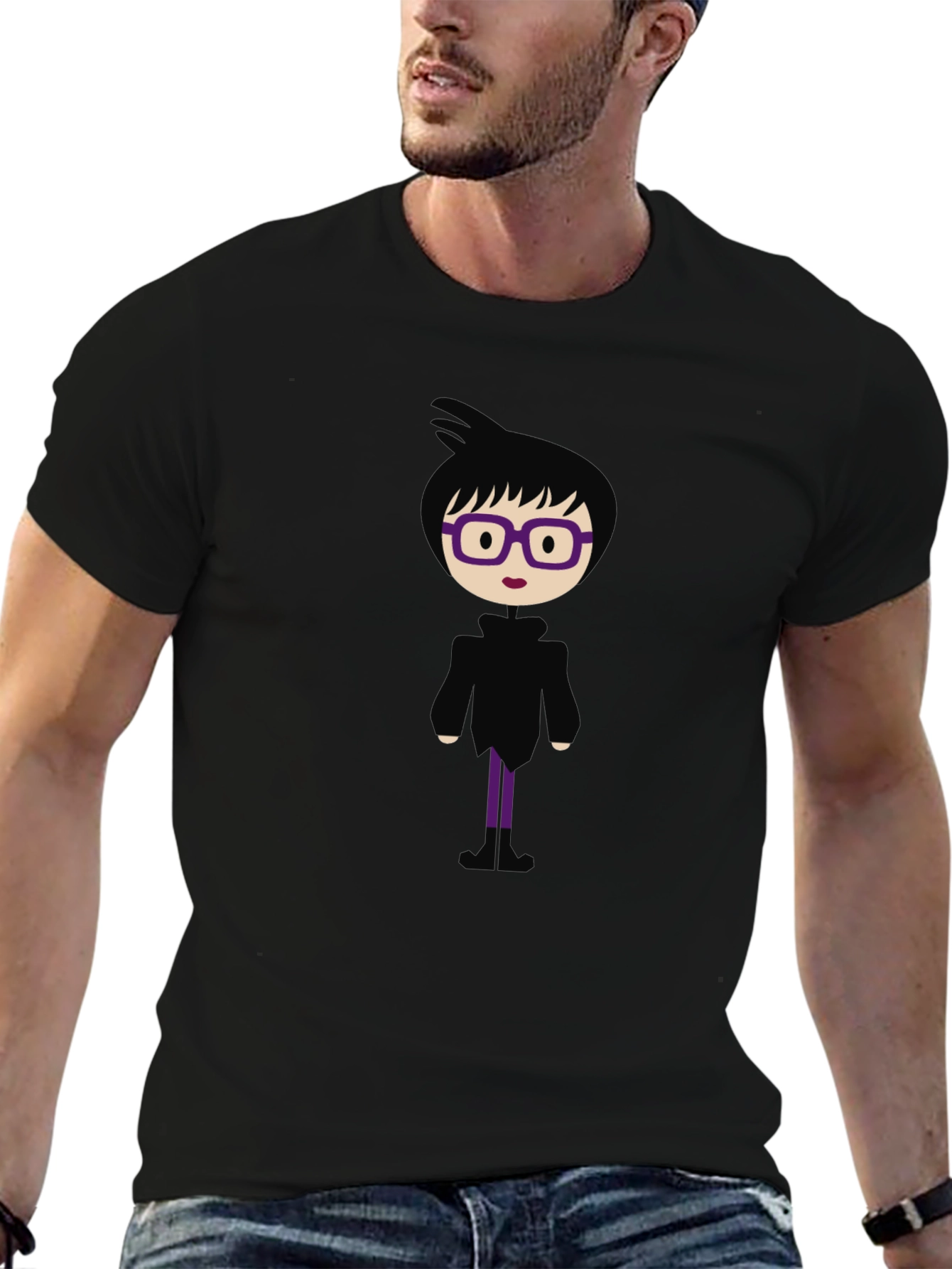 Fun Cartoon Graphic Print Black T-Shirt