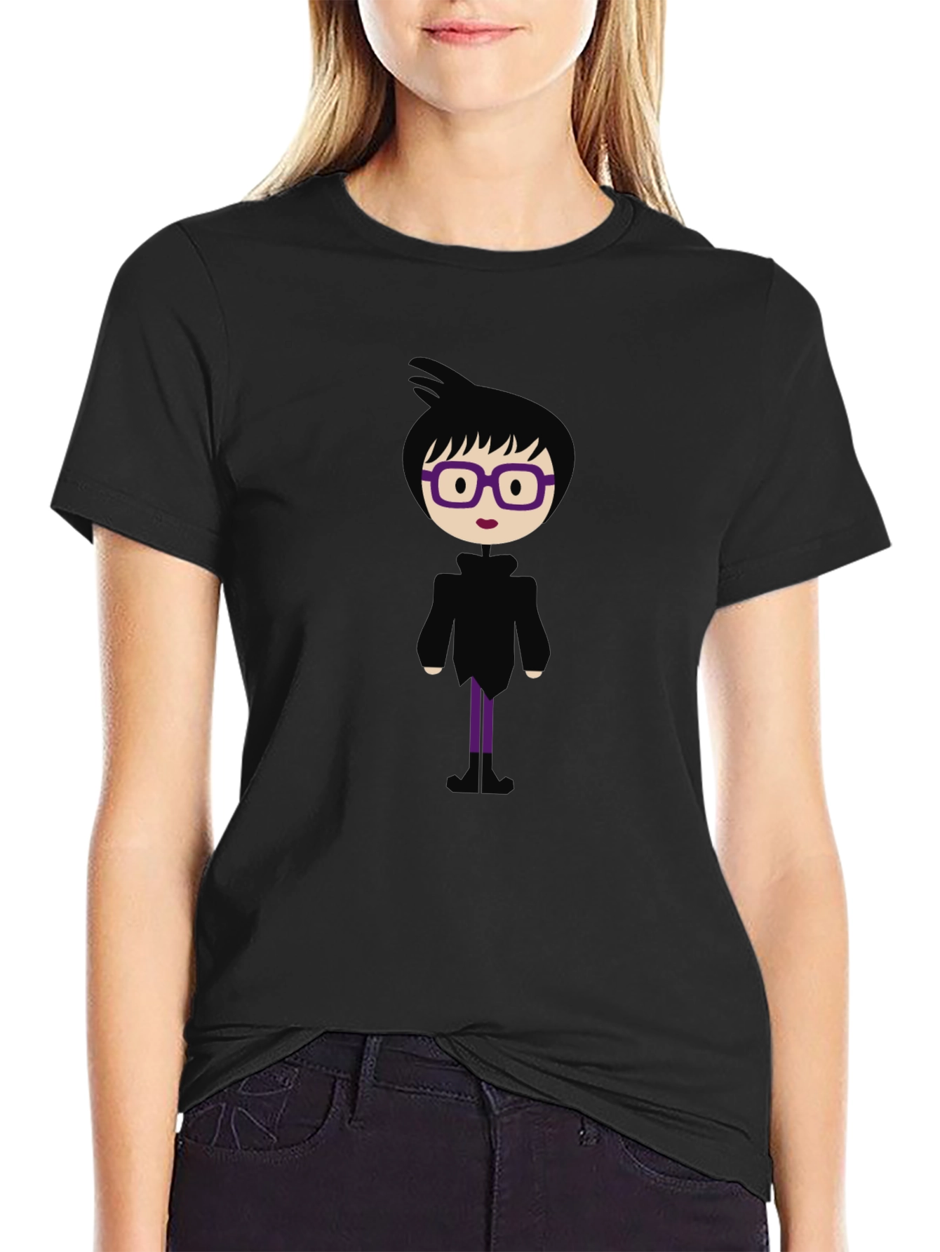 Fun Cartoon Graphic Print Black T-Shirt