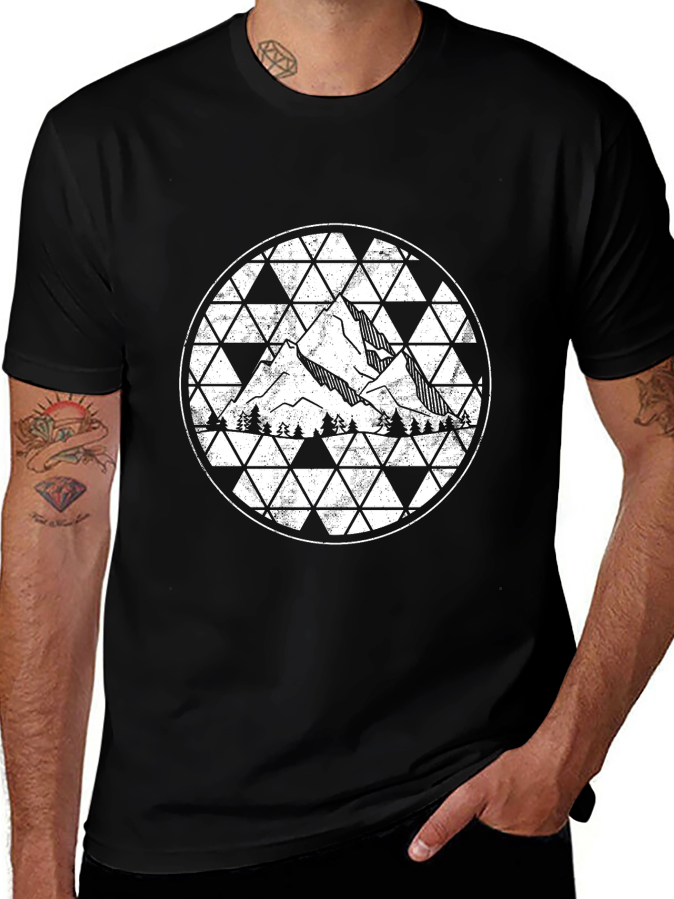 Mountain Graphic Print Mens Black T-Shirt