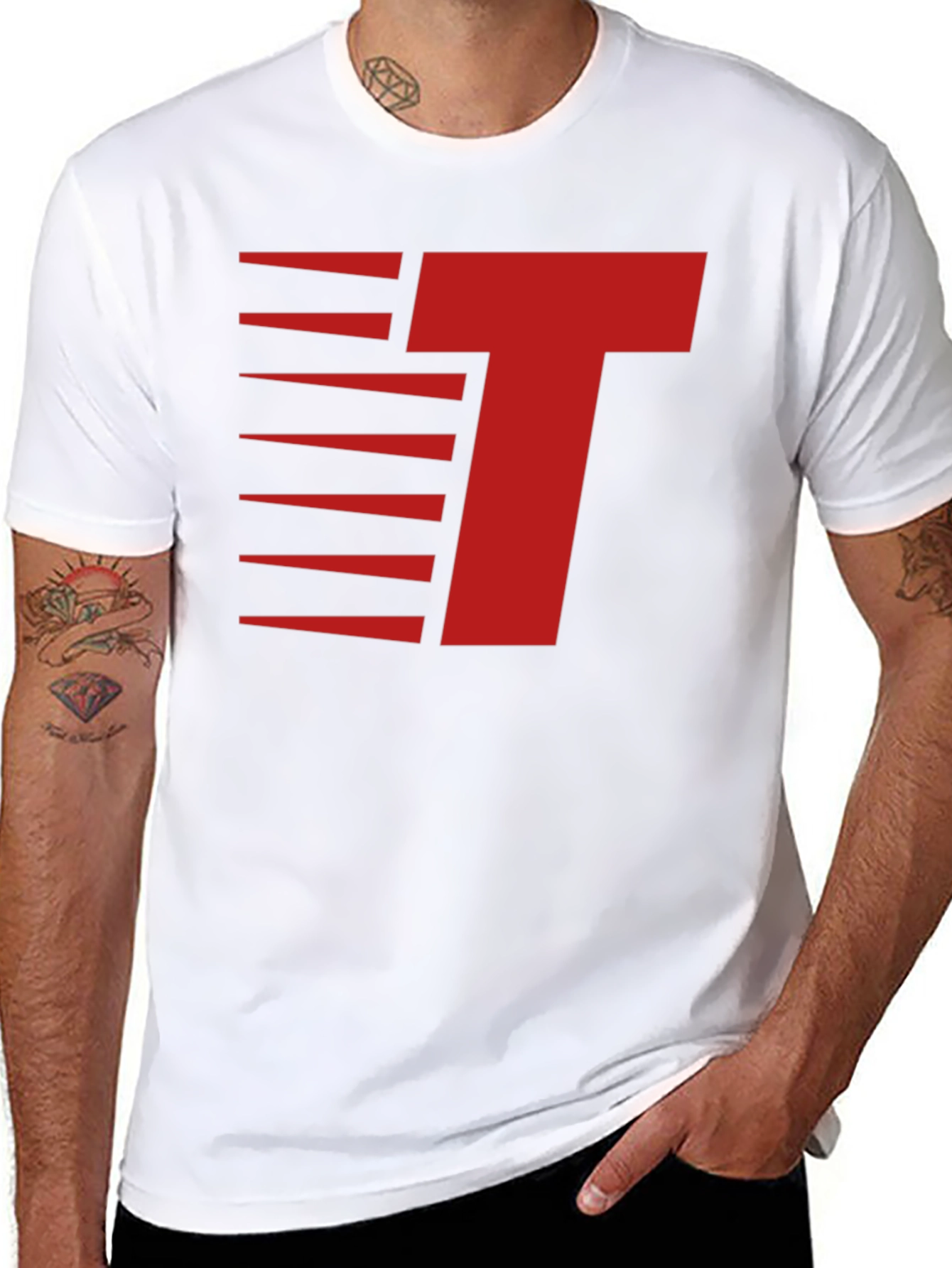 Modern Letter T Graphic Tee - Red on Black