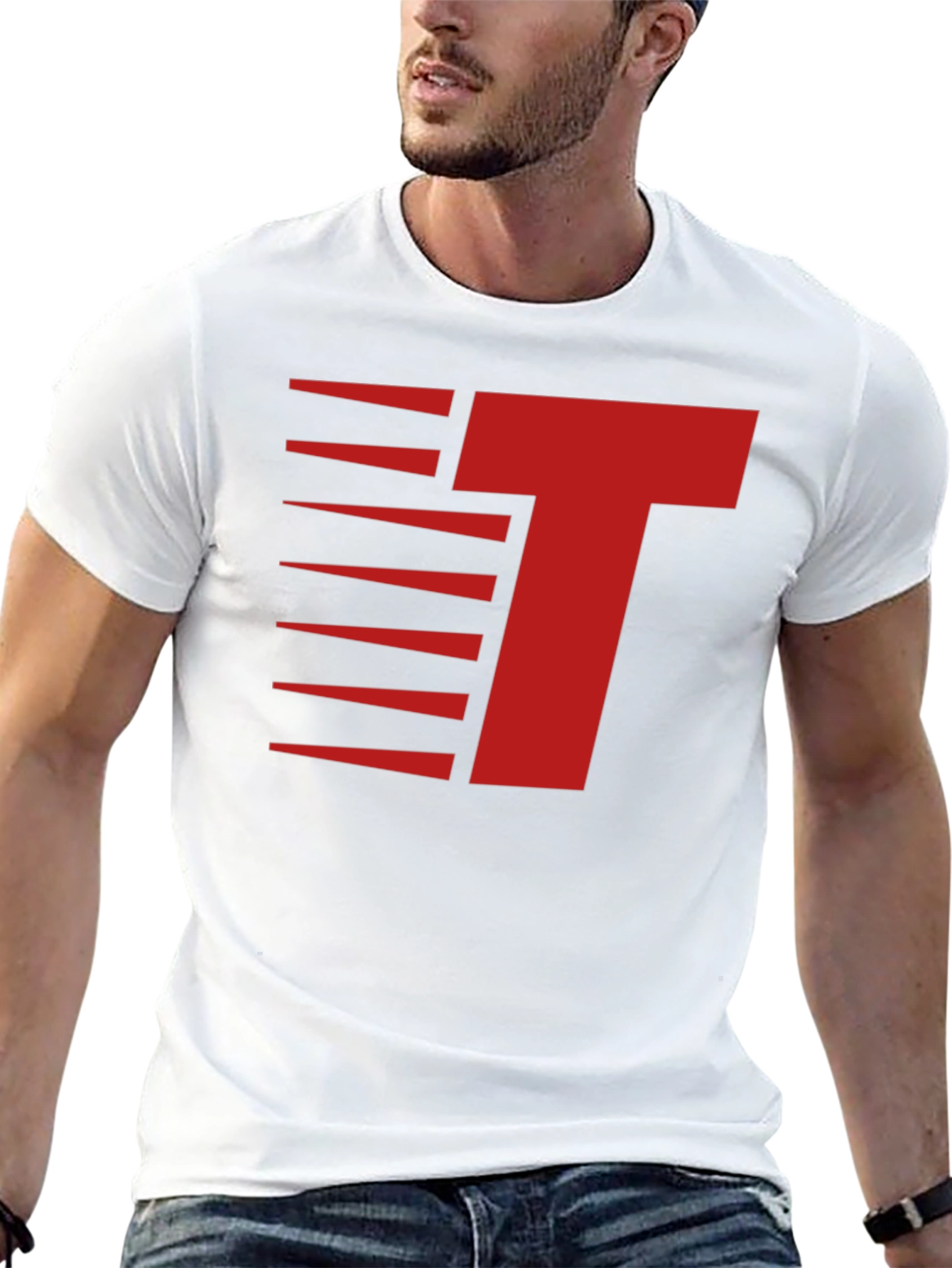 Modern Letter T Graphic Tee - Red on Black