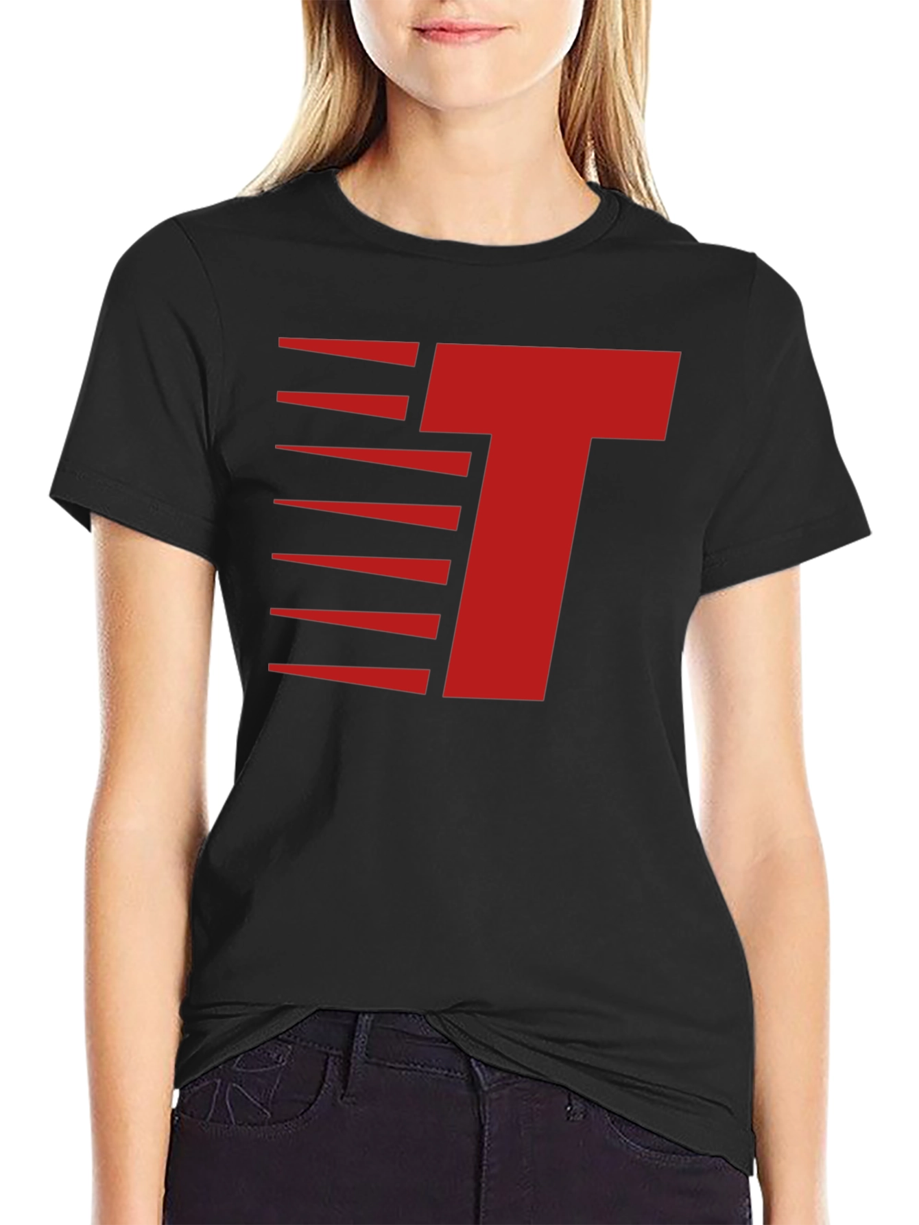 Modern Letter T Graphic Tee - Red on Black