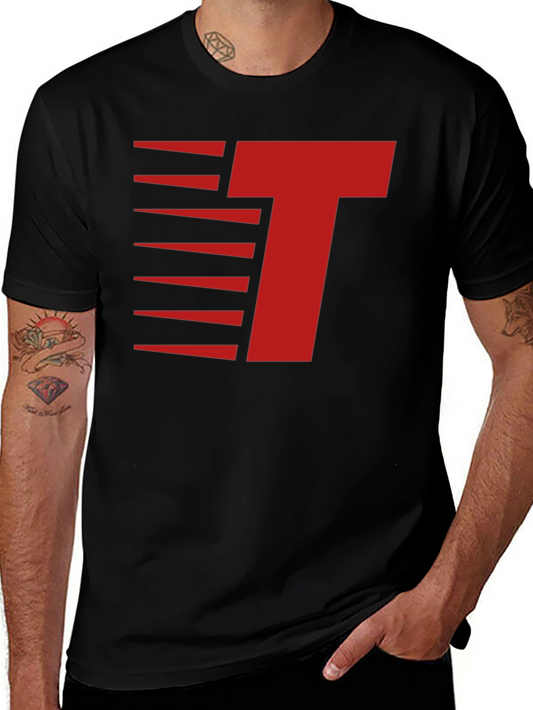 Modern Letter T Graphic Tee - Red on Black