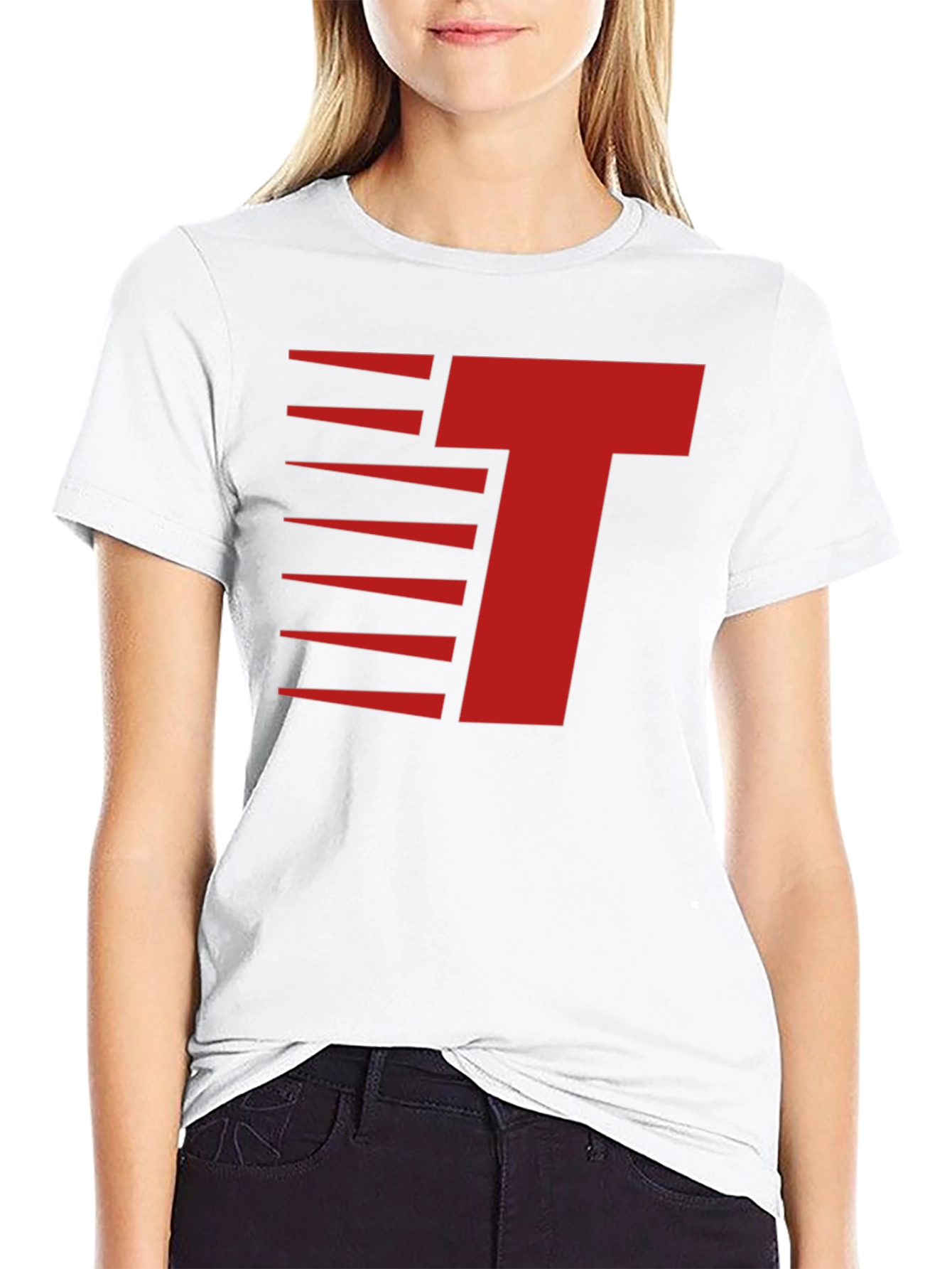 Modern Letter T Graphic Tee - Red on Black