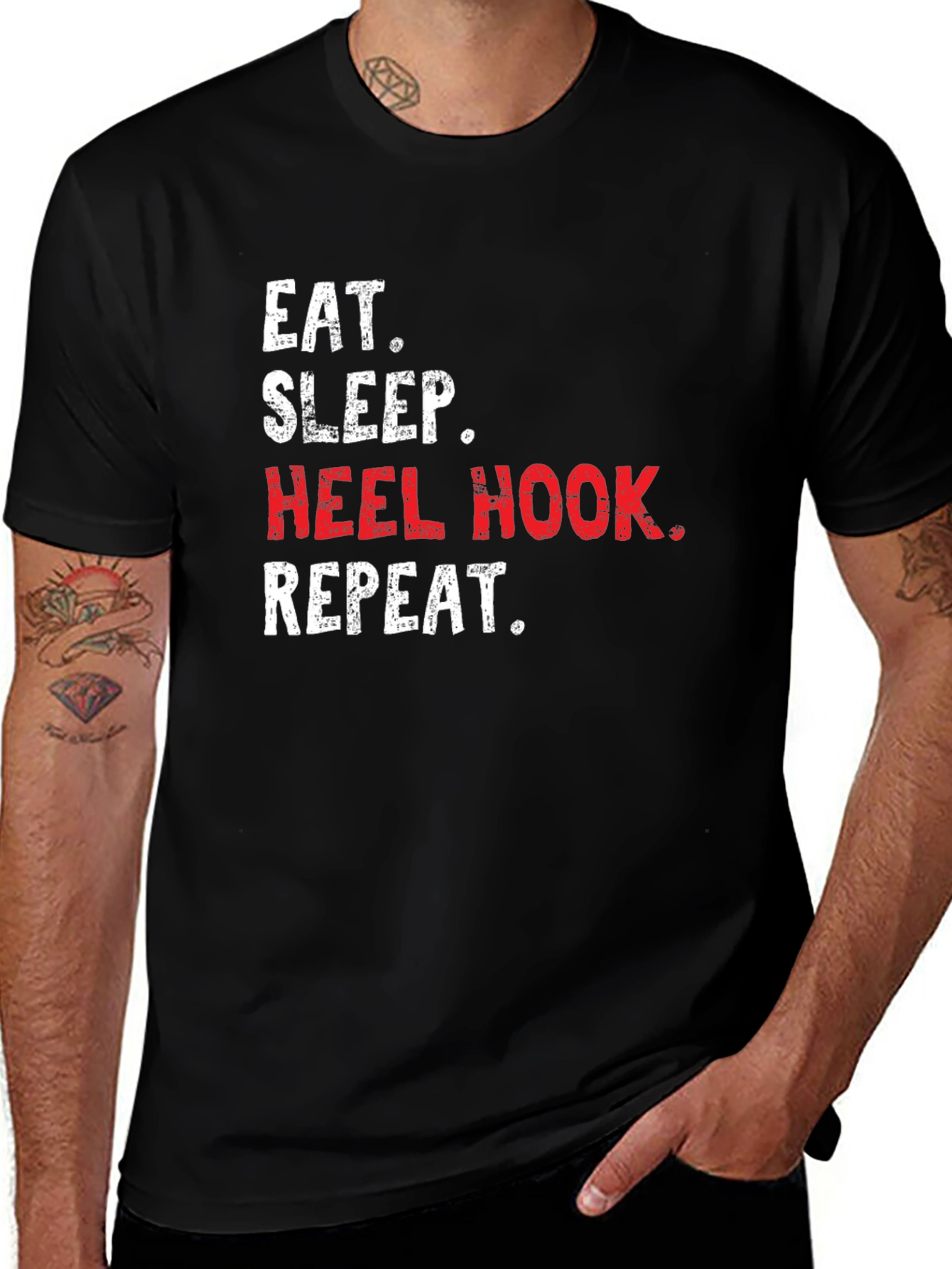 Eat Sleep Heel Hook Repeat Black T-Shirt