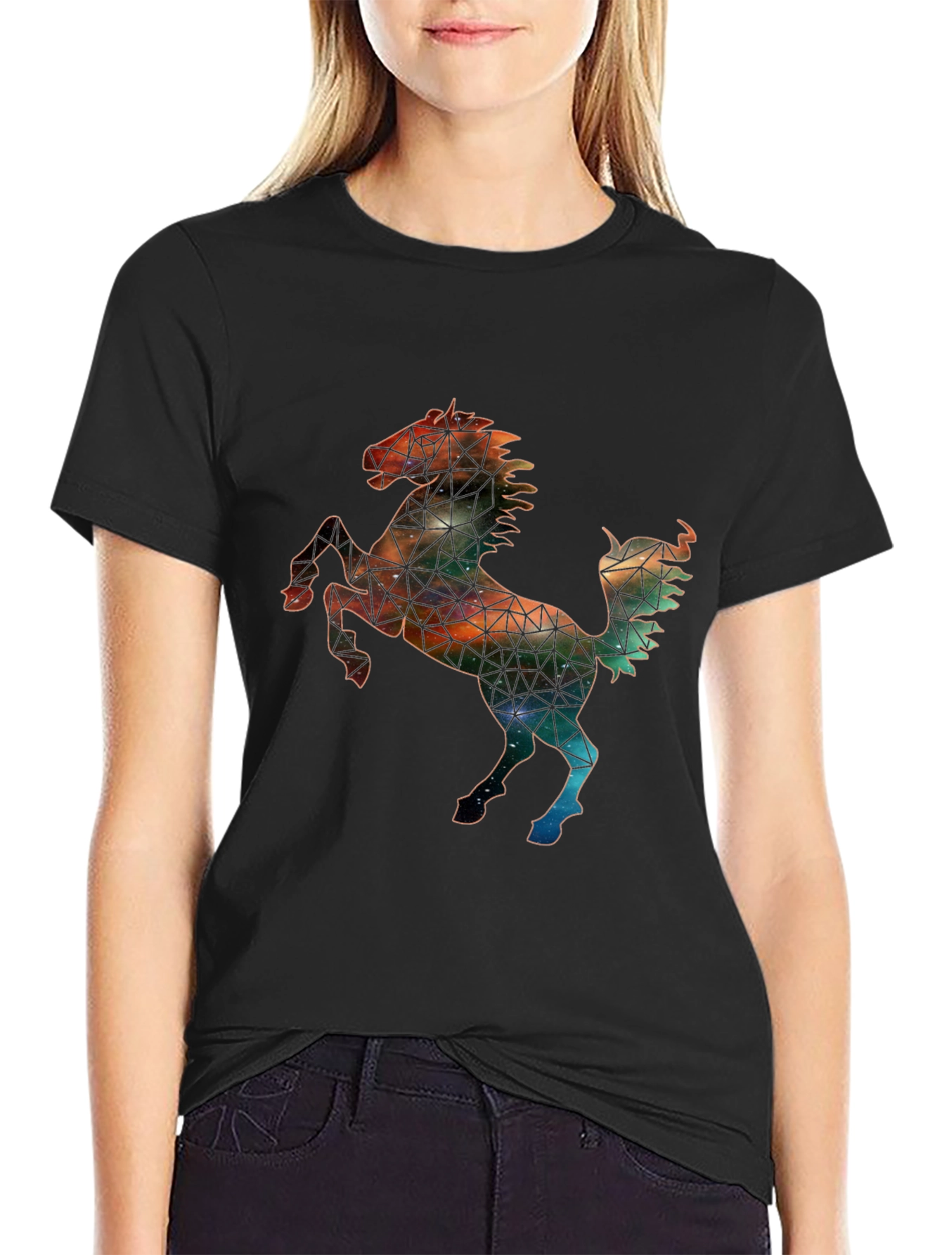 Galaxy Horse Graphic Tee - Black Cotton Blend