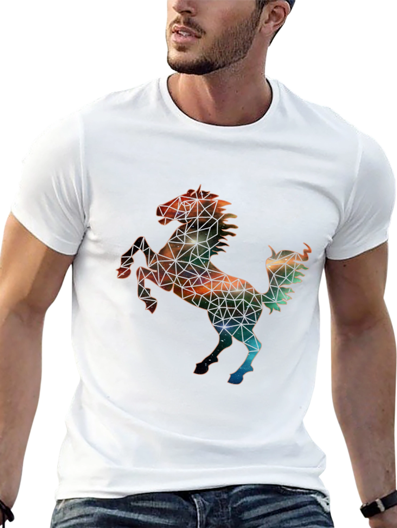 Galaxy Horse Graphic Tee - Black Cotton Blend