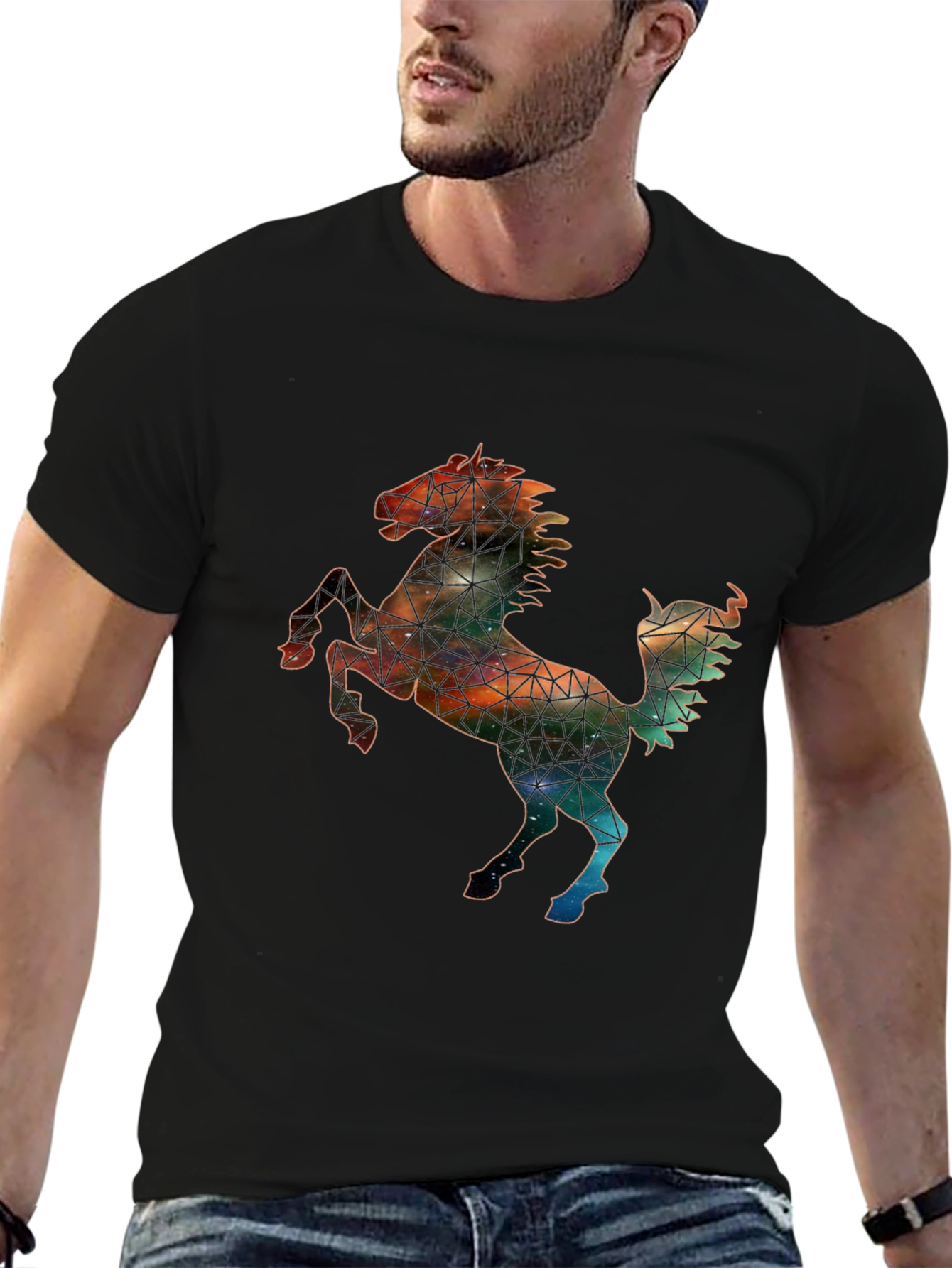 Galaxy Horse Graphic Tee - Black Cotton Blend