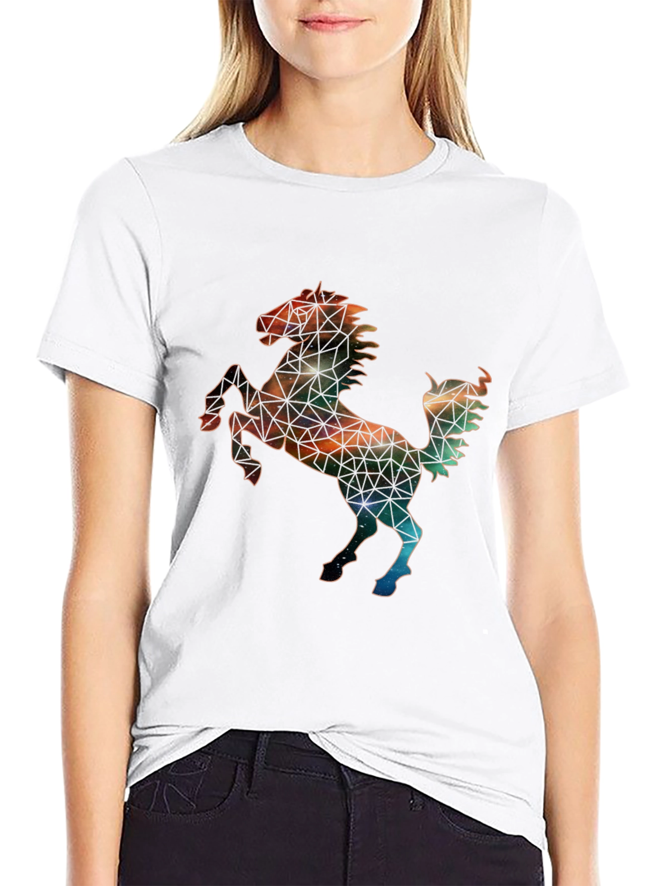 Galaxy Horse Graphic Tee - Black Cotton Blend